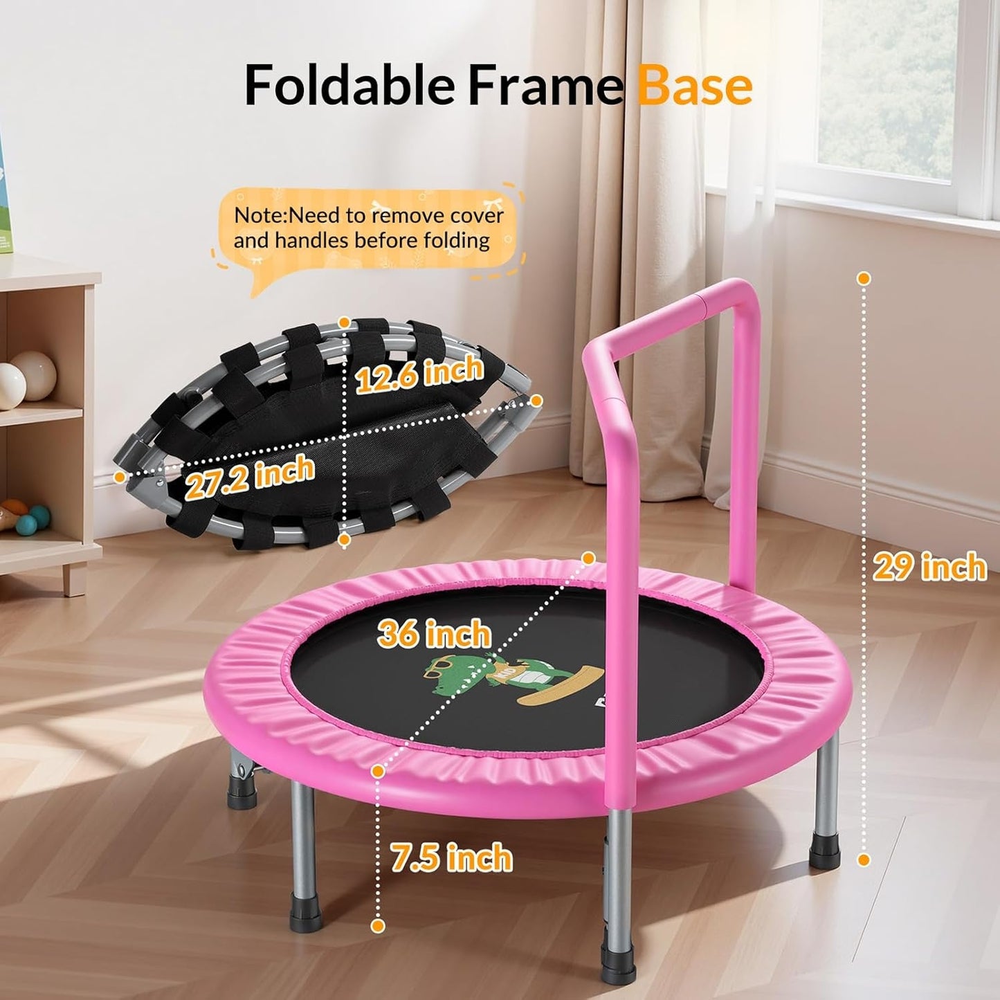 BCAN 36'' Toddler Trampoline - Kids Trampoline for Ages 1-6, Foam Handle & Safe Thickened Cover