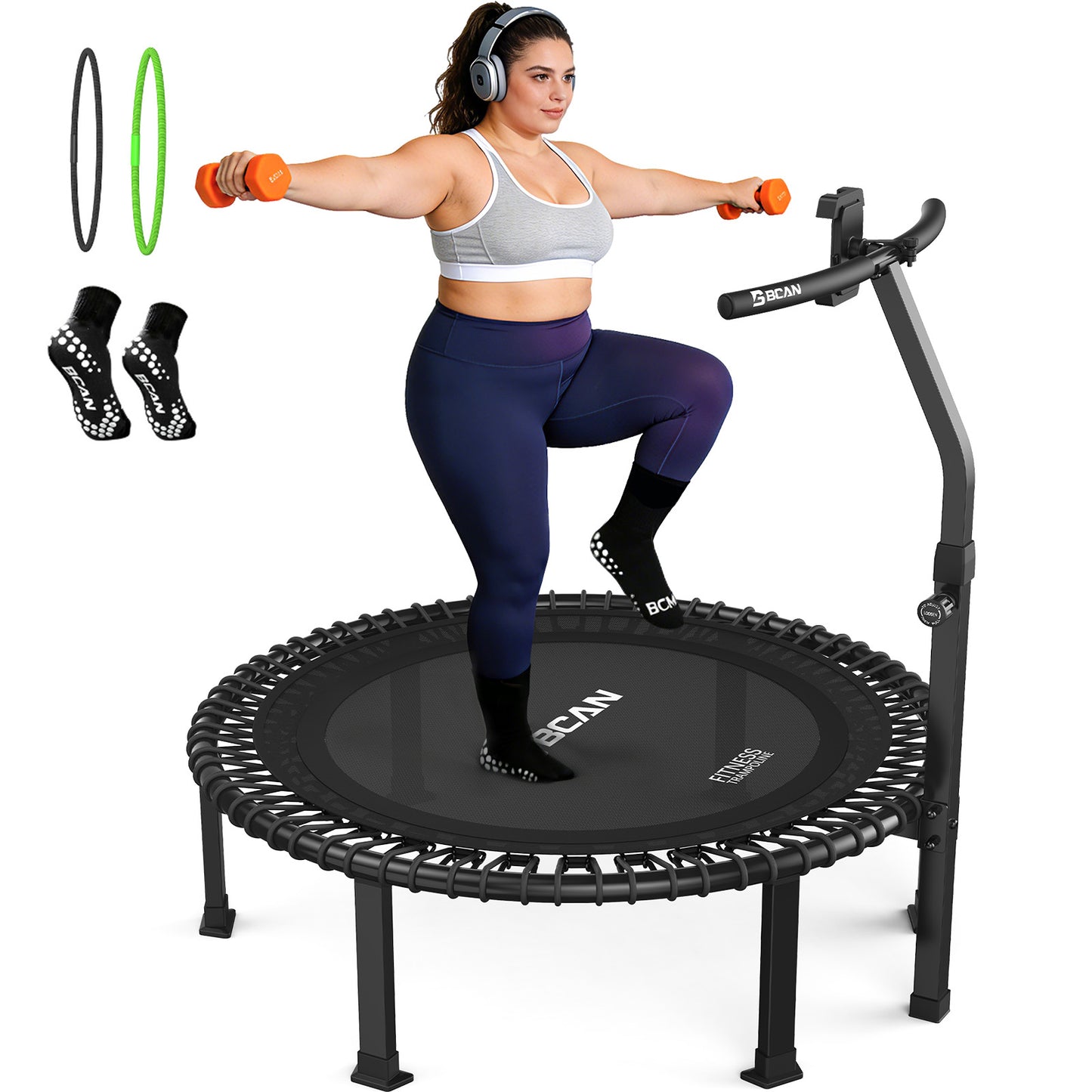 BCAN 40"/48" Soft Land Pro Fitness Rebounder Trampoline, 500 lb Capacity, Adjustable Tension Bungees