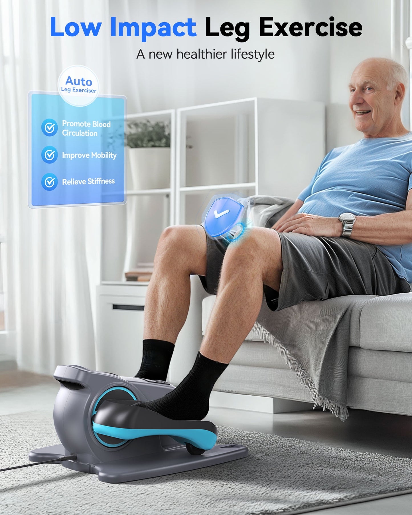 Under Desk Ellipticals Electric, Elipse Leg Exerciser for Seniors Fully Assembled, Seated Pedal Exerciser with Remote Control & Non-slip Mat & Foot Straps Band