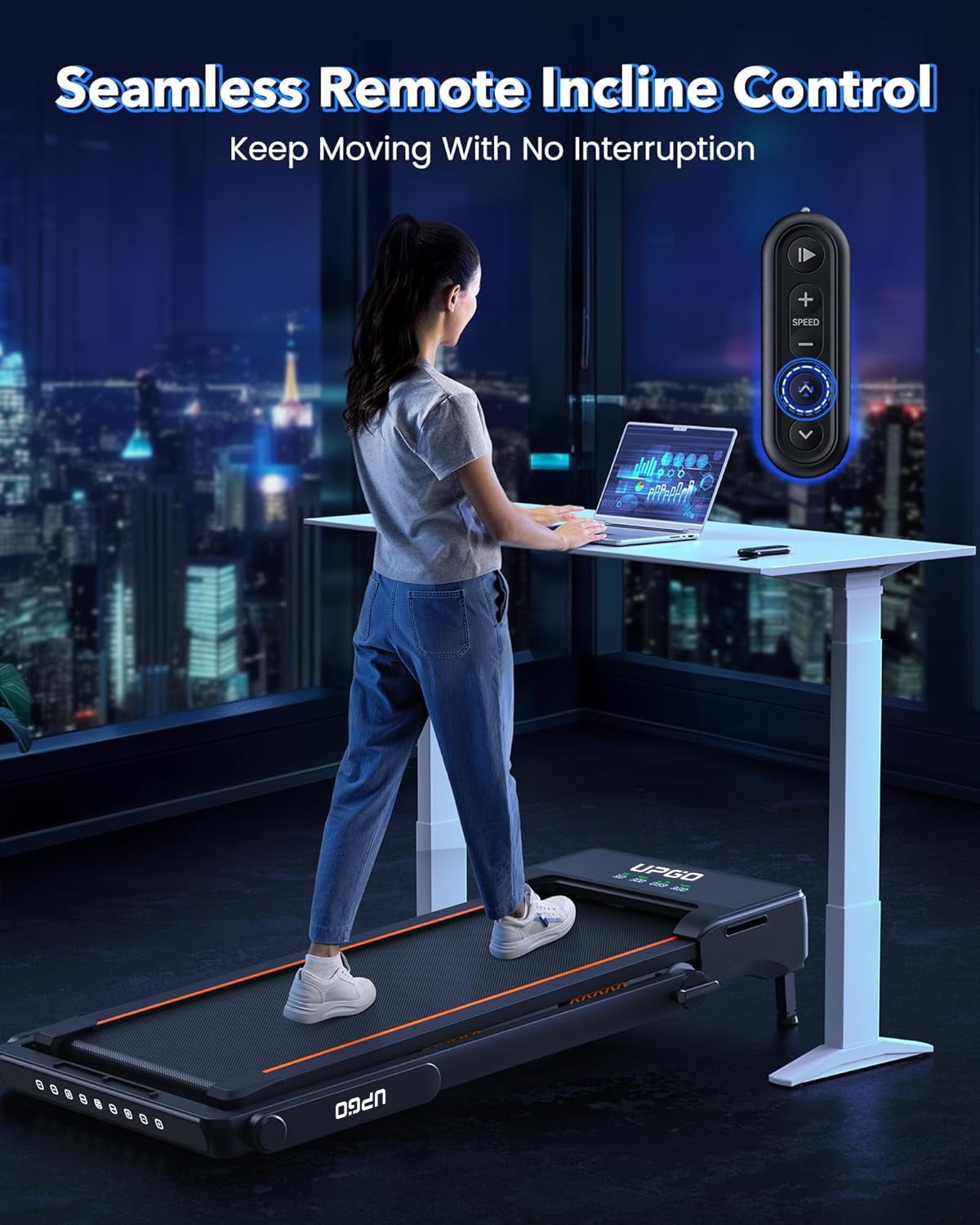 Foldable Walking Pad Treadmill with Auto 9% Incline and 3 Slopes, 300LBS Weight Capacity Under Desk Treadmill for Home/Office