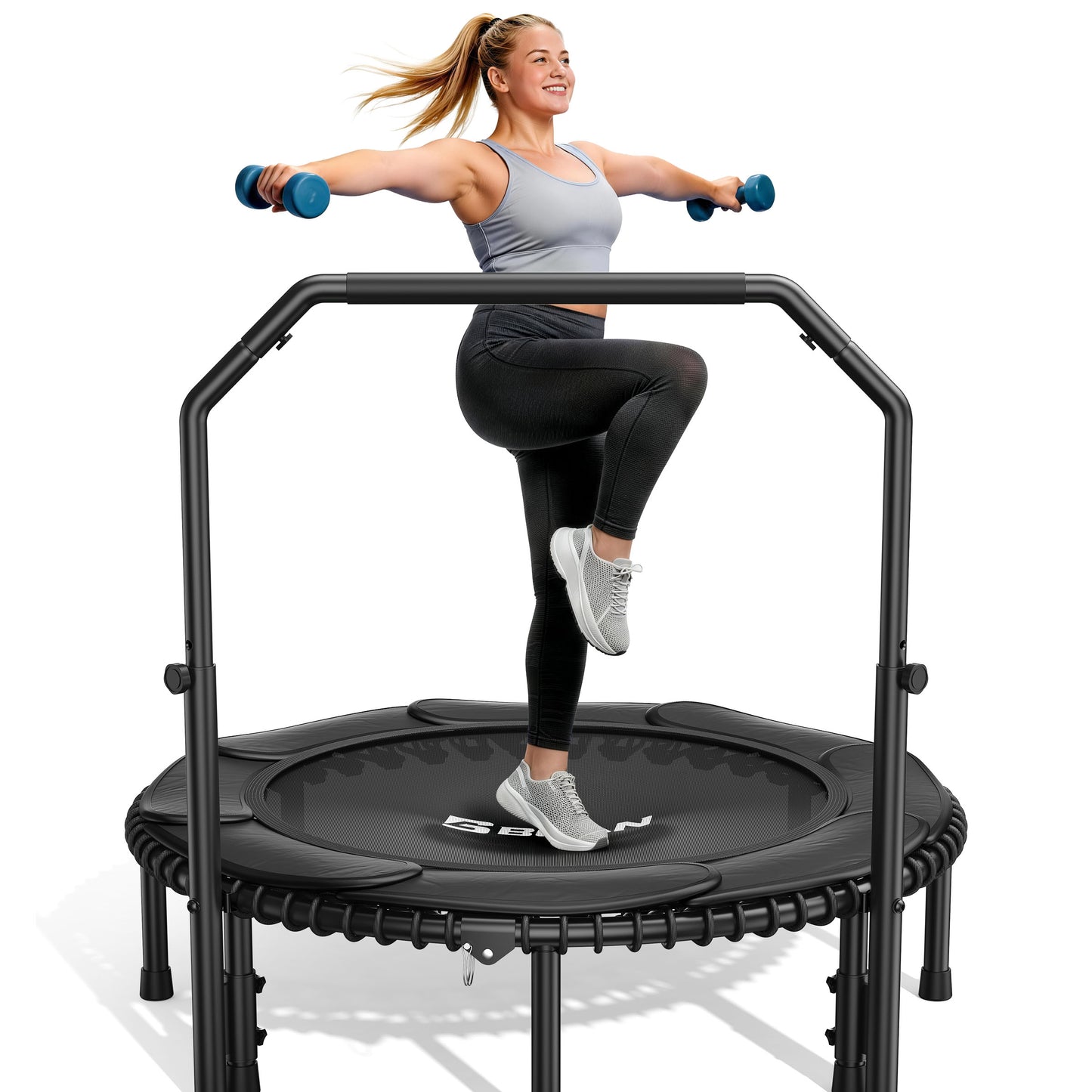 BCAN 450/550LBS Mini Rebounder Trampoline for Adults with Bar, Fitness Trampoline with Bungees, Adjustable Handle, Stable & Quiet, Indoor Outdoor, Whole-Body Workout & Relaxation at Home-40IN/48IN (Copy)