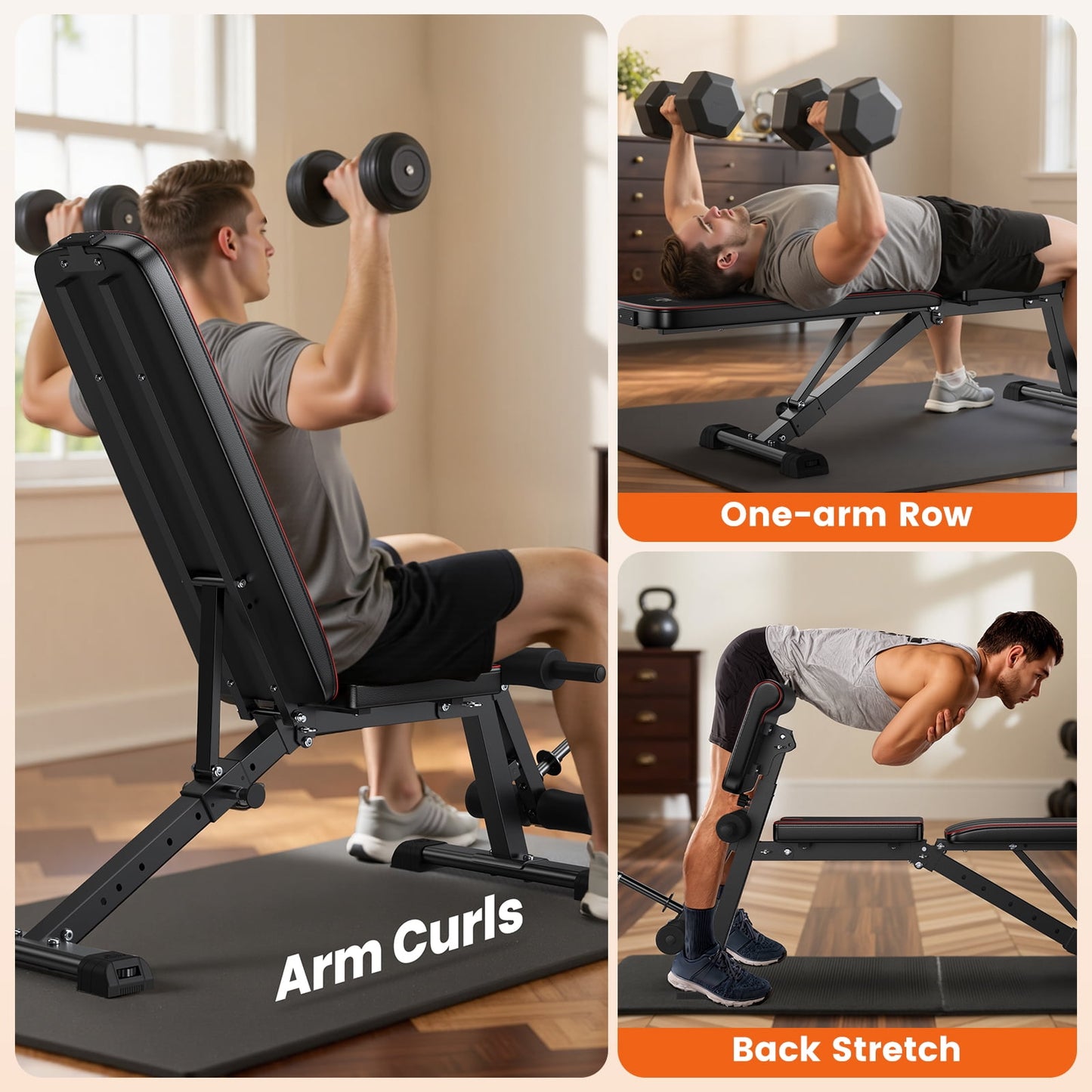 FLYBIRD Workout Bench with Leg Extension & Curl Pad