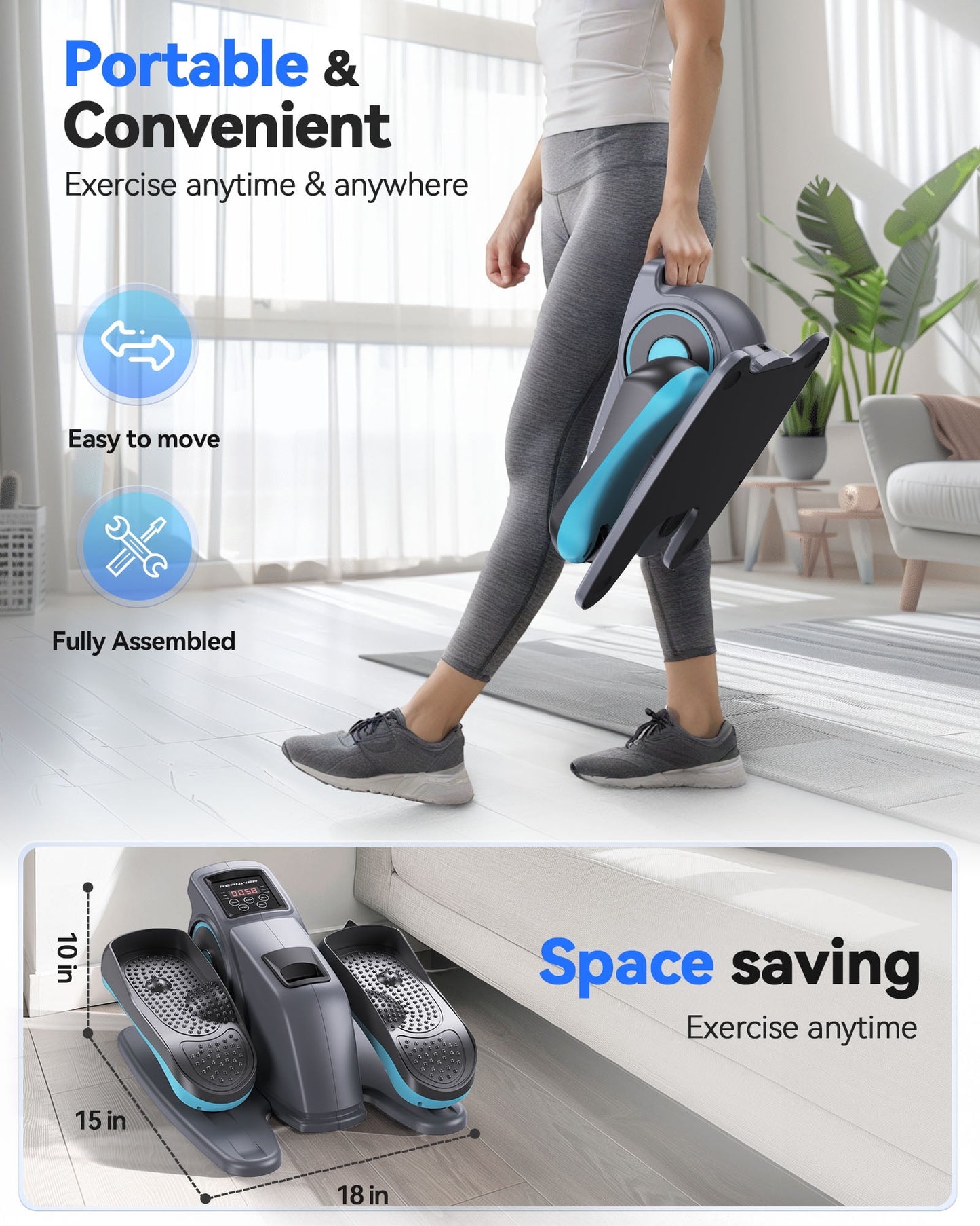 Under Desk Ellipticals Electric, Elipse Leg Exerciser for Seniors Fully Assembled, Seated Pedal Exerciser with Remote Control & Non-slip Mat & Foot Straps Band