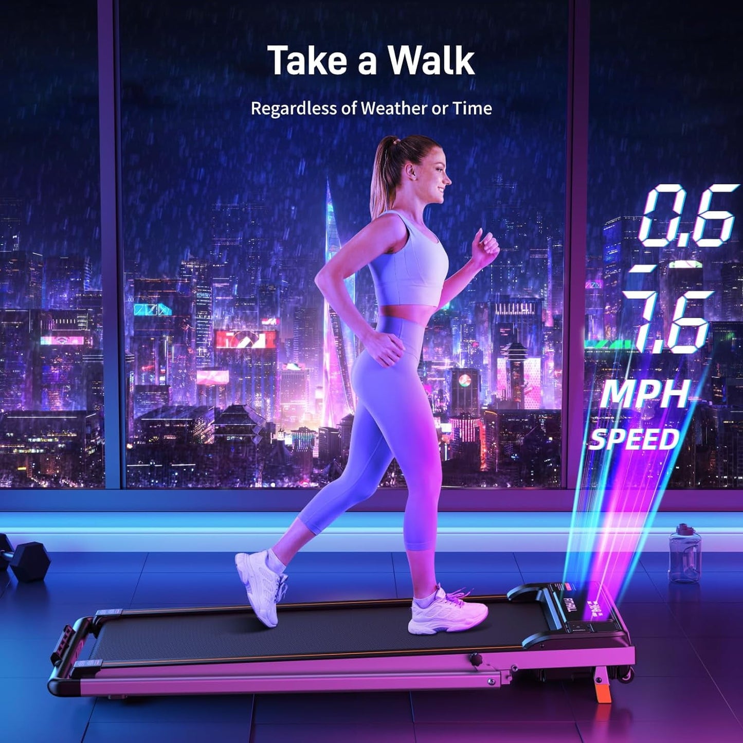 Portable Walking/Jogging Pad for Home and Office, Weighs only 43 Pounds, 265LBS Capacity, 7.6 MPH Speed,