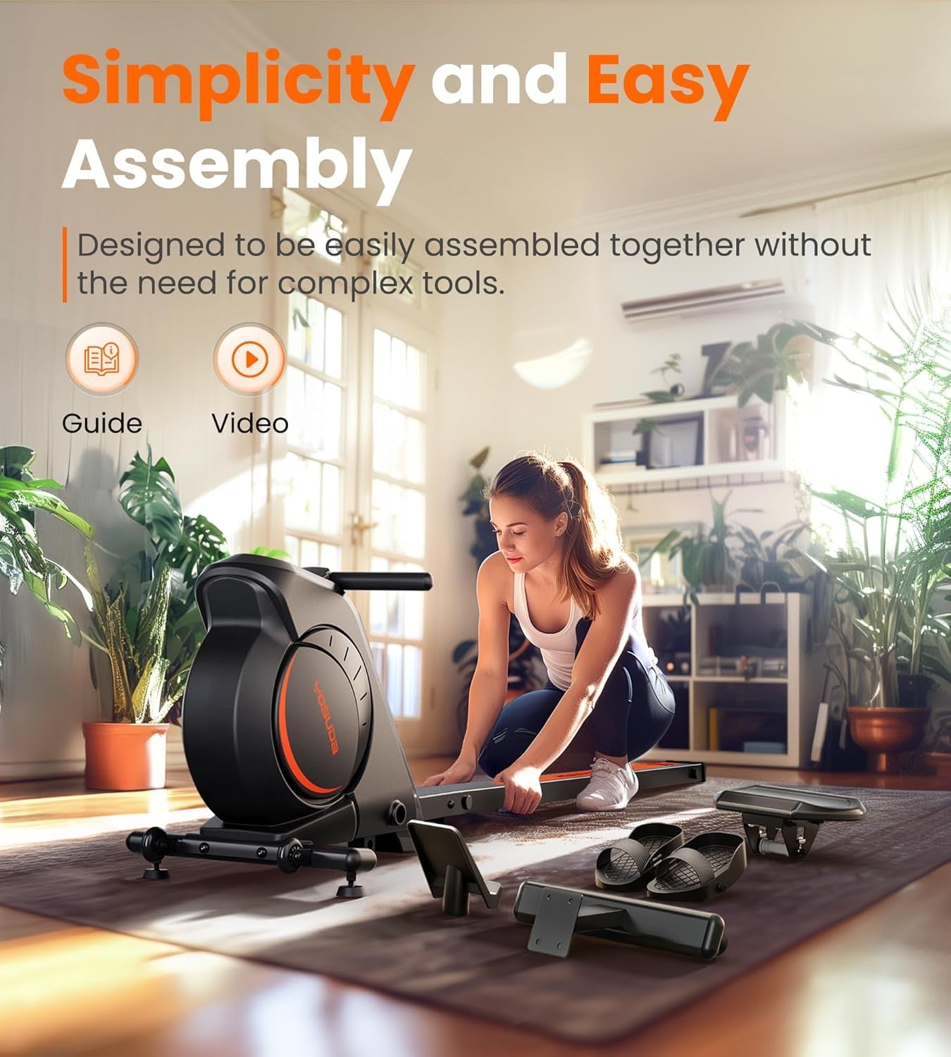 YOSUDA Rowing Machine for Home, Magnetic Rower Machine for Beginners to Athletes, Use with Resistance Adjustment Function, Bluetooth, App Supported, LCD Monitor, and Comfortable Seat Cushion