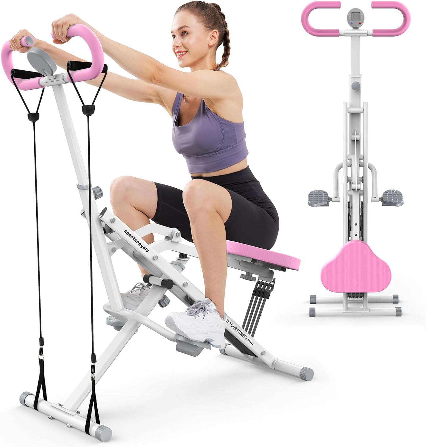 Sportsroyals Foldable Squat Machine for Home,Ride & Rowing Machine for Glutes Butt Thighs,Ab Back/Leg Press,350lbs Capacity