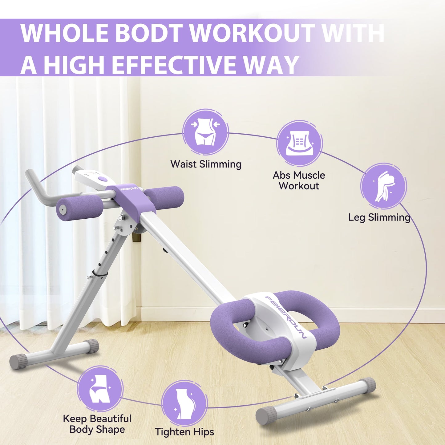 Foldable Ab Machine, Adjustable Ab Machine Full Body Workout for Home Gym, Core & Abdominal Trainer Fitness Equipment for Body Shaping with LCD Display