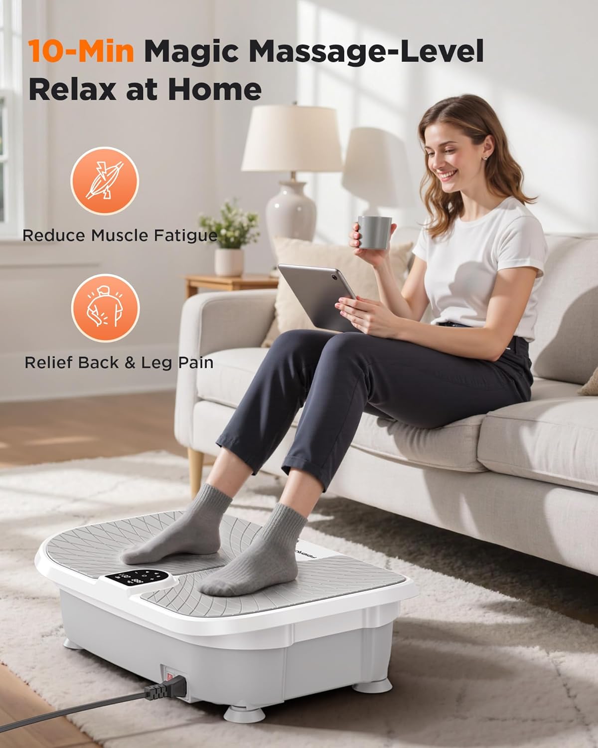 FEIERDUN Vibration Plate Exercise Machine, 400 LBS Capacity Vibration Plate for Lymphatic Drainage, Max Space for Whole-Body Workout & Relaxation at Home