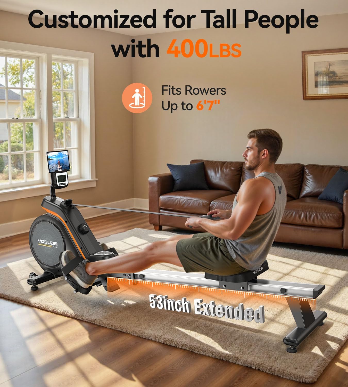 YOSUDA Magnetic Rowing Machine for Home - Rower Machine Use with Bluetooth, App Supported, Rowing Machine for Taller Power Athletes