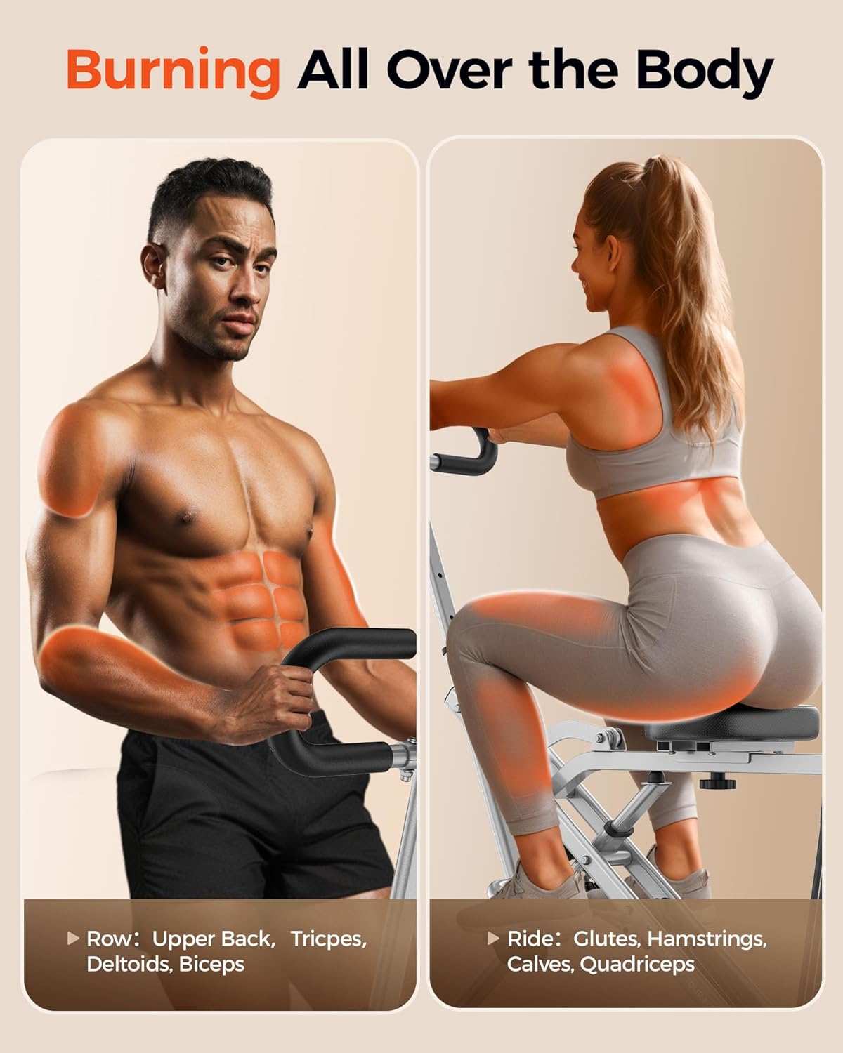 Sportsroyals Foldable Squat Machine for Home,Ride & Rowing Machine for Glutes Butt Thighs,Ab Back/Leg Press,350lbs Capacity