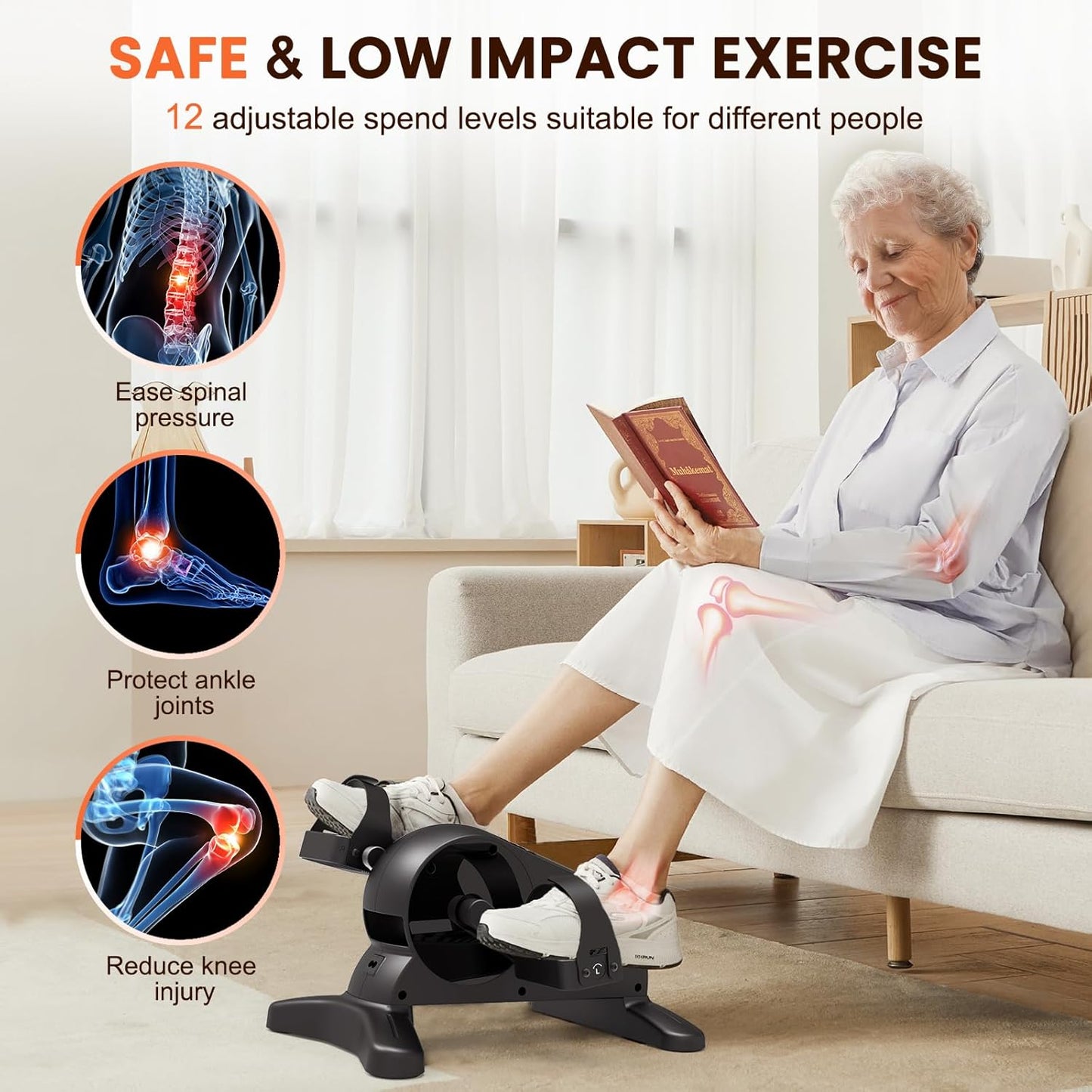 Mini Under Desk Exercise Bike Pedal Exerciser, Motorized Setting Bike Pedal Exerciser Leg/Arm Cycle for Senior, Physical Therapy, with 12 Adjustable Speed