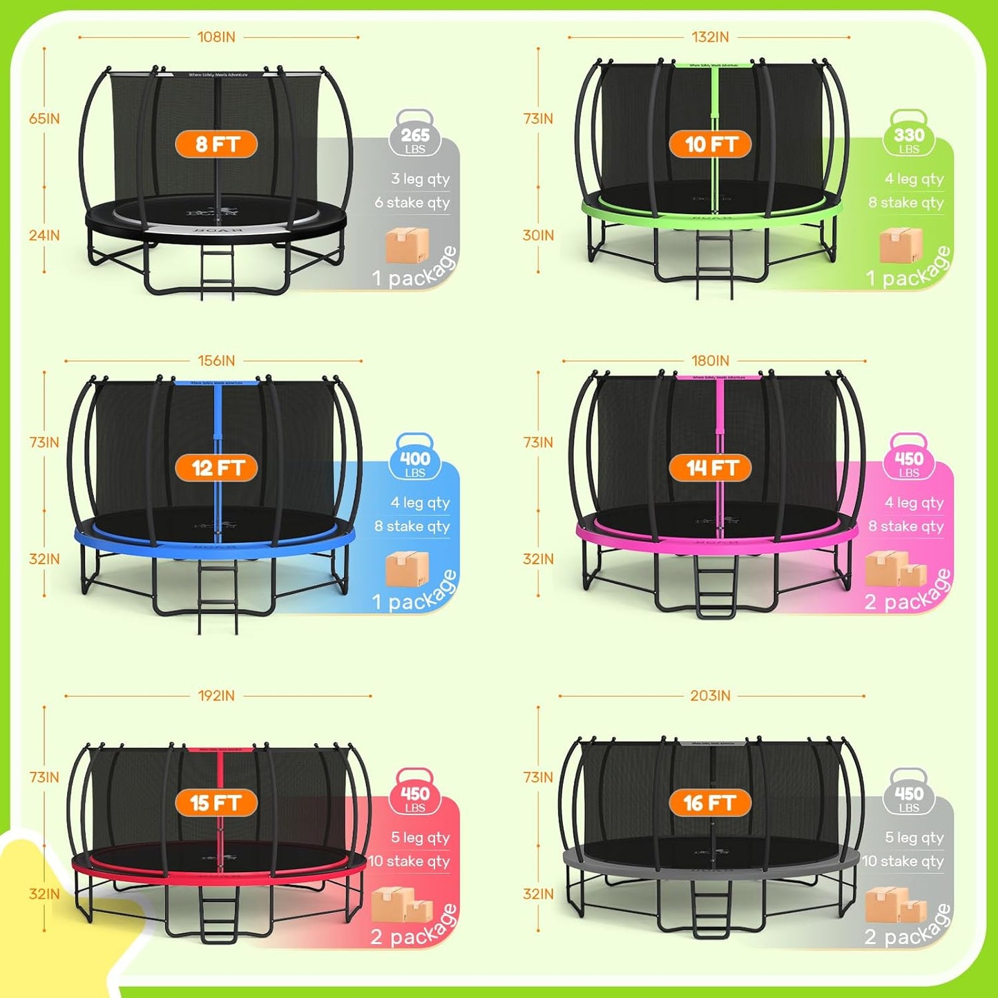 BCAN Recreational Trampoline with Enclosure for Kids Adults, ASTM Approved, Outdoor Trampolines with Ladder for Kids