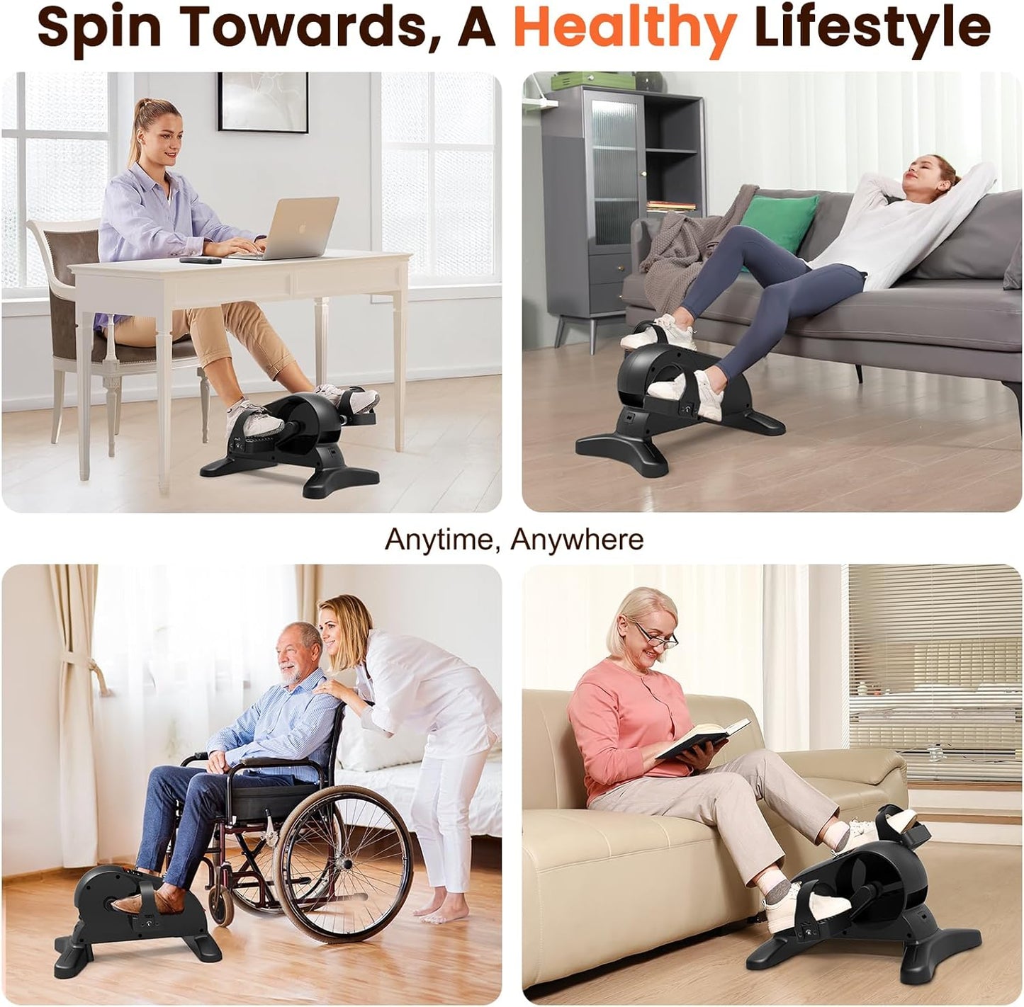 Mini Under Desk Exercise Bike Pedal Exerciser, Motorized Setting Bike Pedal Exerciser Leg/Arm Cycle for Senior, Physical Therapy, with 12 Adjustable Speed