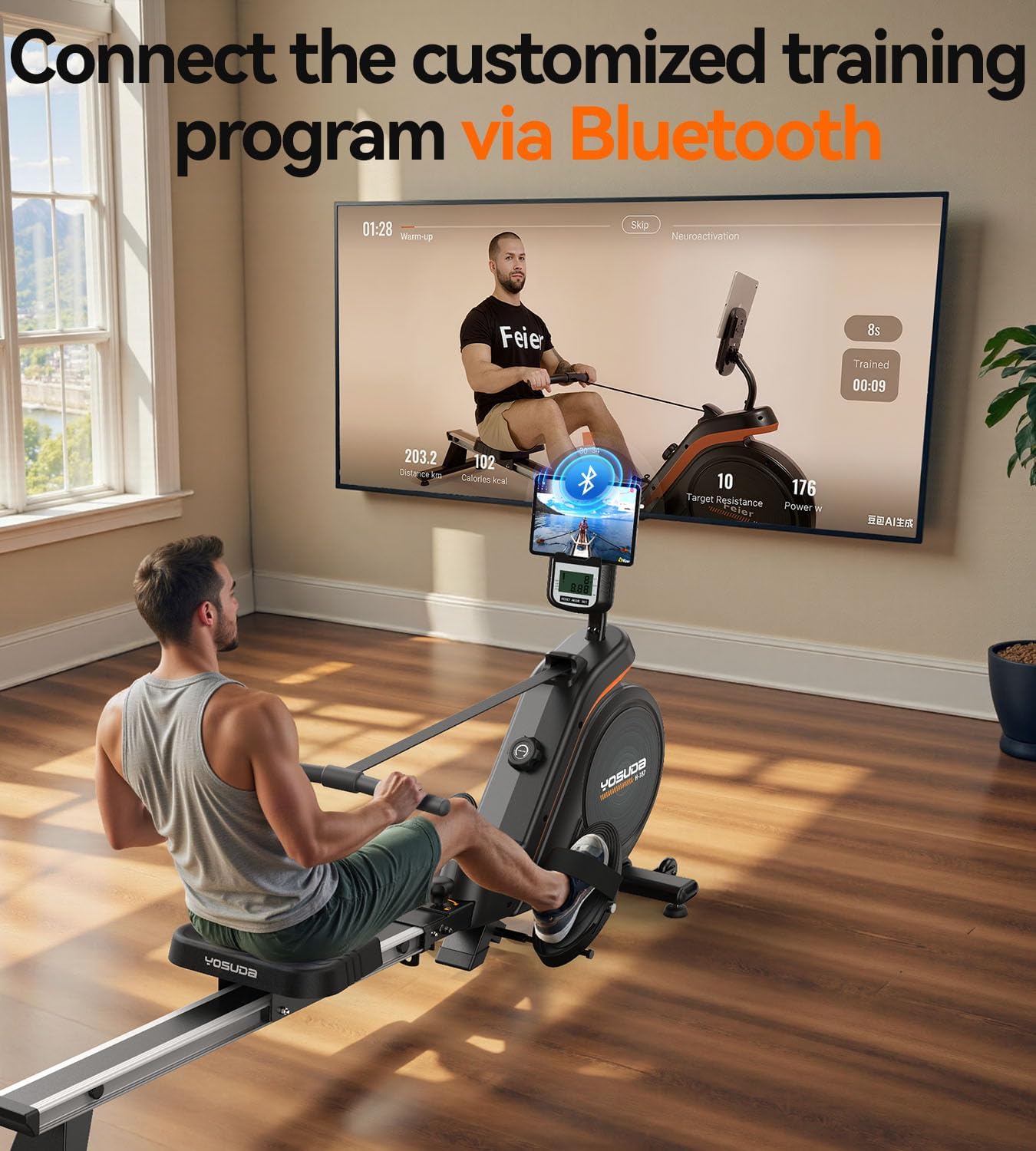 YOSUDA Magnetic Rowing Machine for Home - Rower Machine Use with Bluetooth, App Supported, Rowing Machine for Taller Power Athletes
