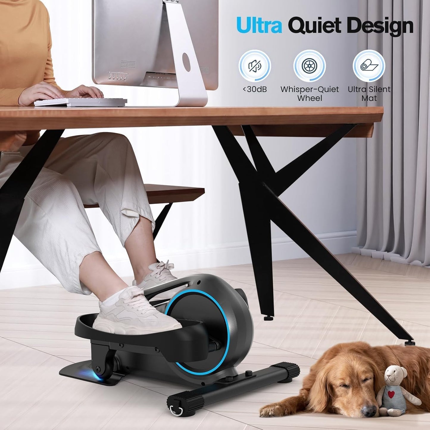 Under Desk Elliptical, Manual Elliptical Exercise Machine, Quite Foot Pedal Exerciser for Home Use, Compact Foot &Leg Pedal Exerciser for Seniors, Max Load 300LBS