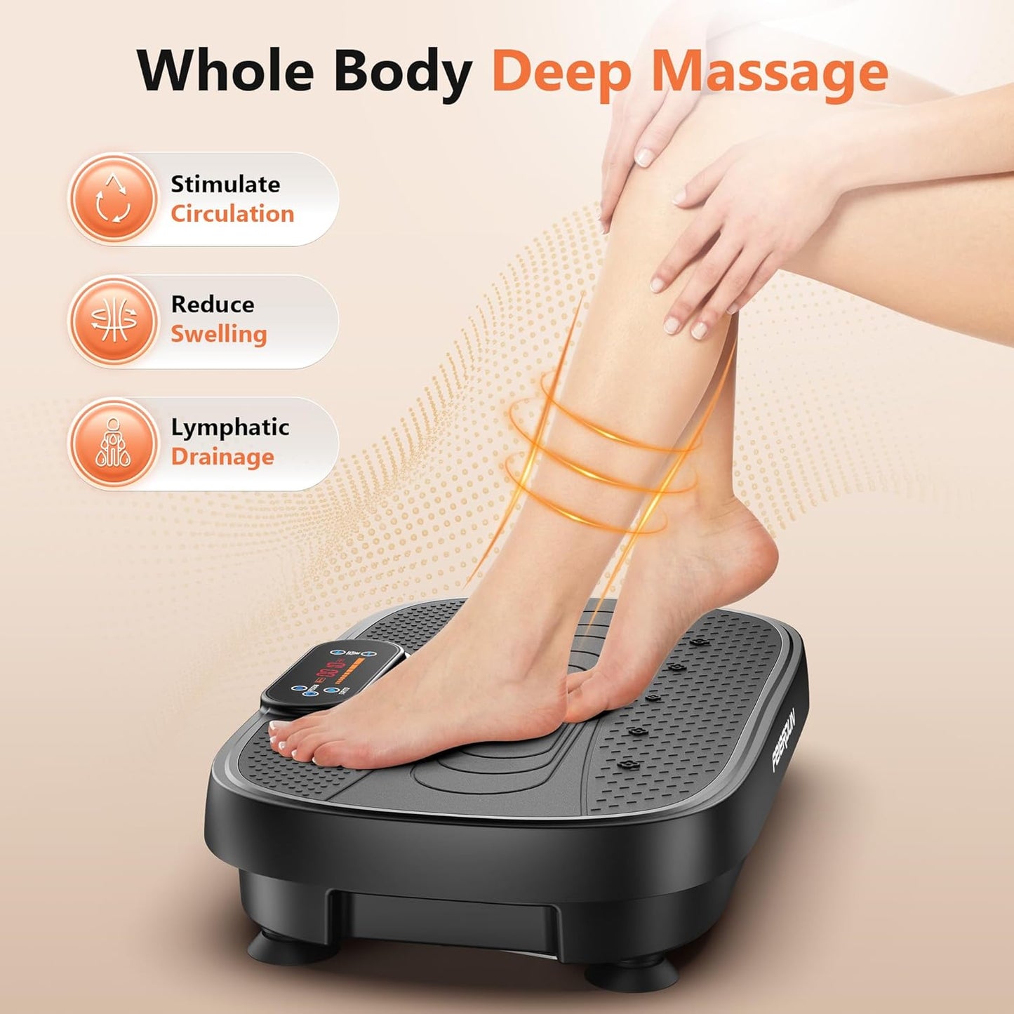 Vibration Plate Exercise Machine for Lymphatic Drainage, Power Plate Vibration Plate w/ 2 Resistance Bands for Wellness and Fitness
