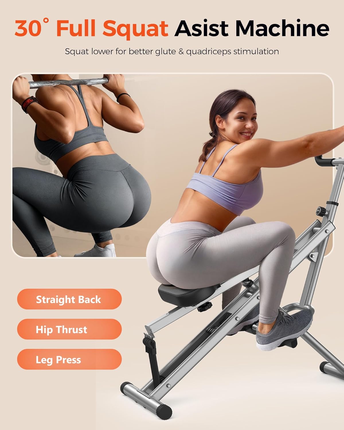 Sportsroyals Foldable Squat Machine for Home,Ride & Rowing Machine for Glutes Butt Thighs,Ab Back/Leg Press,350lbs Capacity