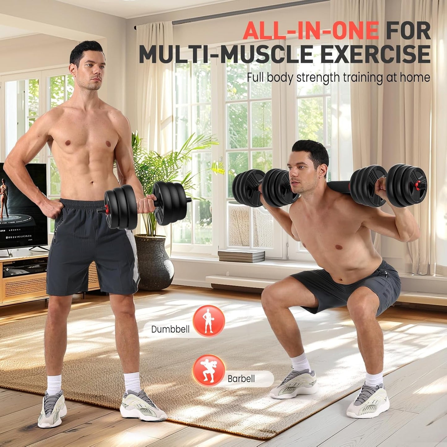 Adjustable Dumbbells,80lbs Free Weights Dumbbells Convertible 2 or 3 in 1 Set Used as Barbell, Kettlebells, A Pair of Lightweight for Home Gym