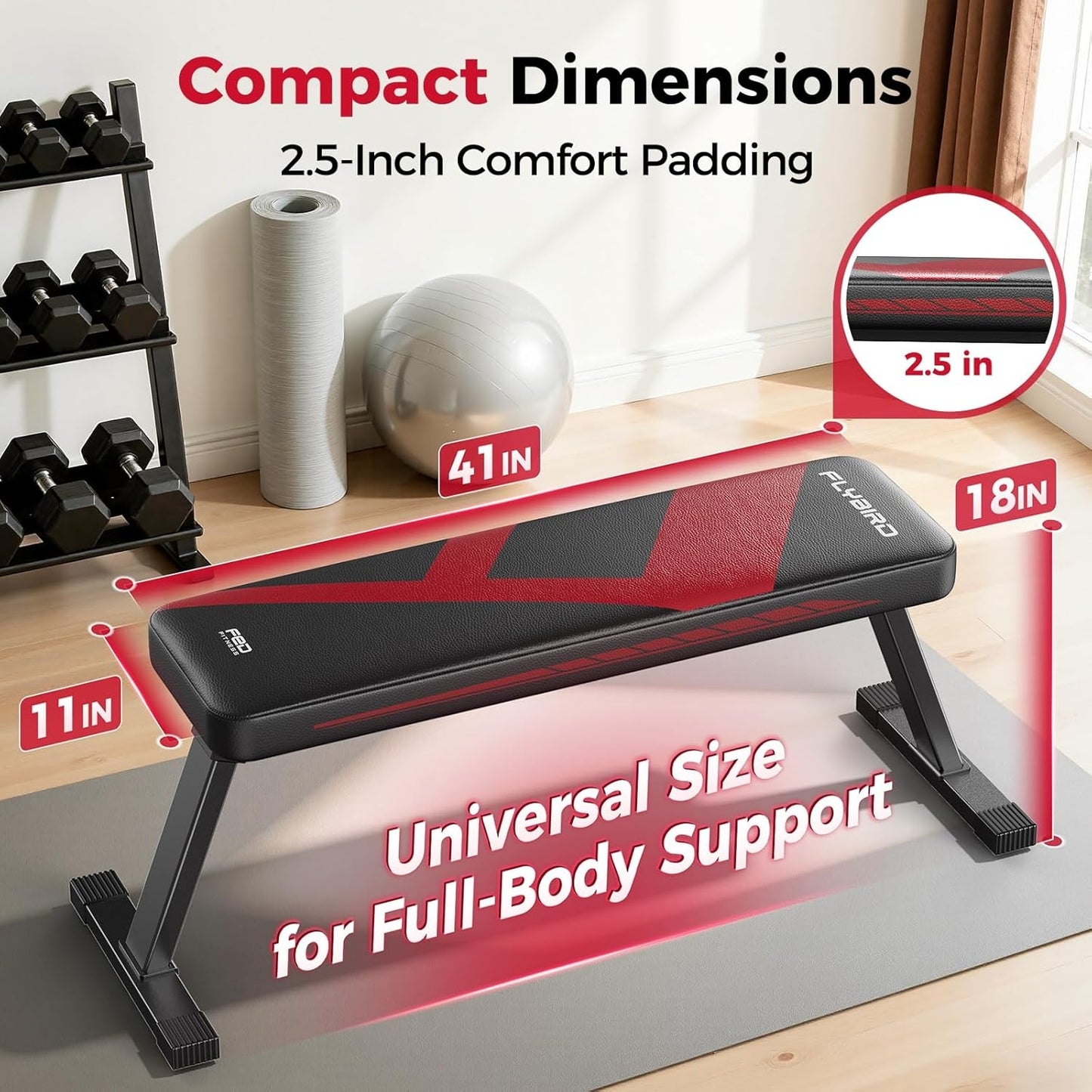 FLYBIRD Flat Bench, Foldable Flat Weight Bench Easy Assembly for Strength Training Bench Press