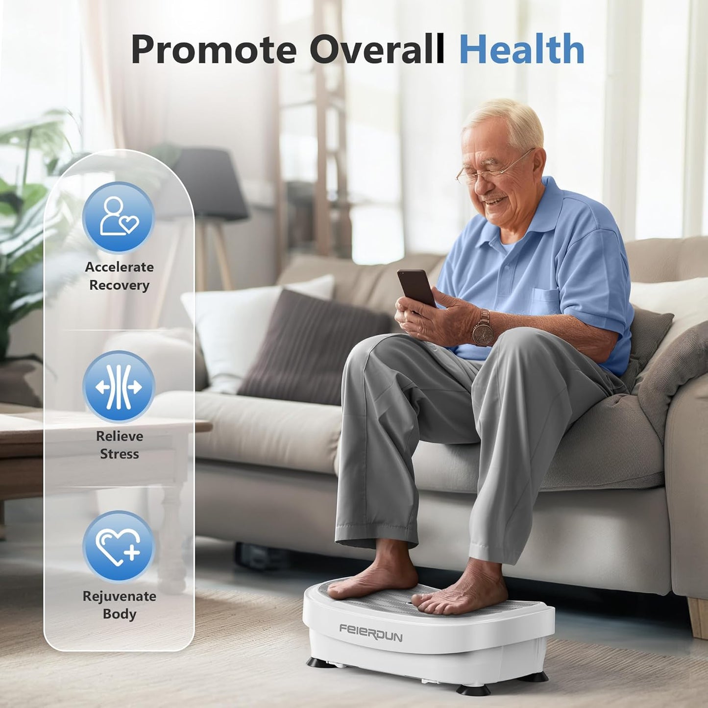FEIERDUN Vibration Plate Exercise Machine, Whole Body Workout Vibrate Platform, 9 Modes Vibration Plate for Lymphatic Drainage Weight Loss Shaping Toning Wellness