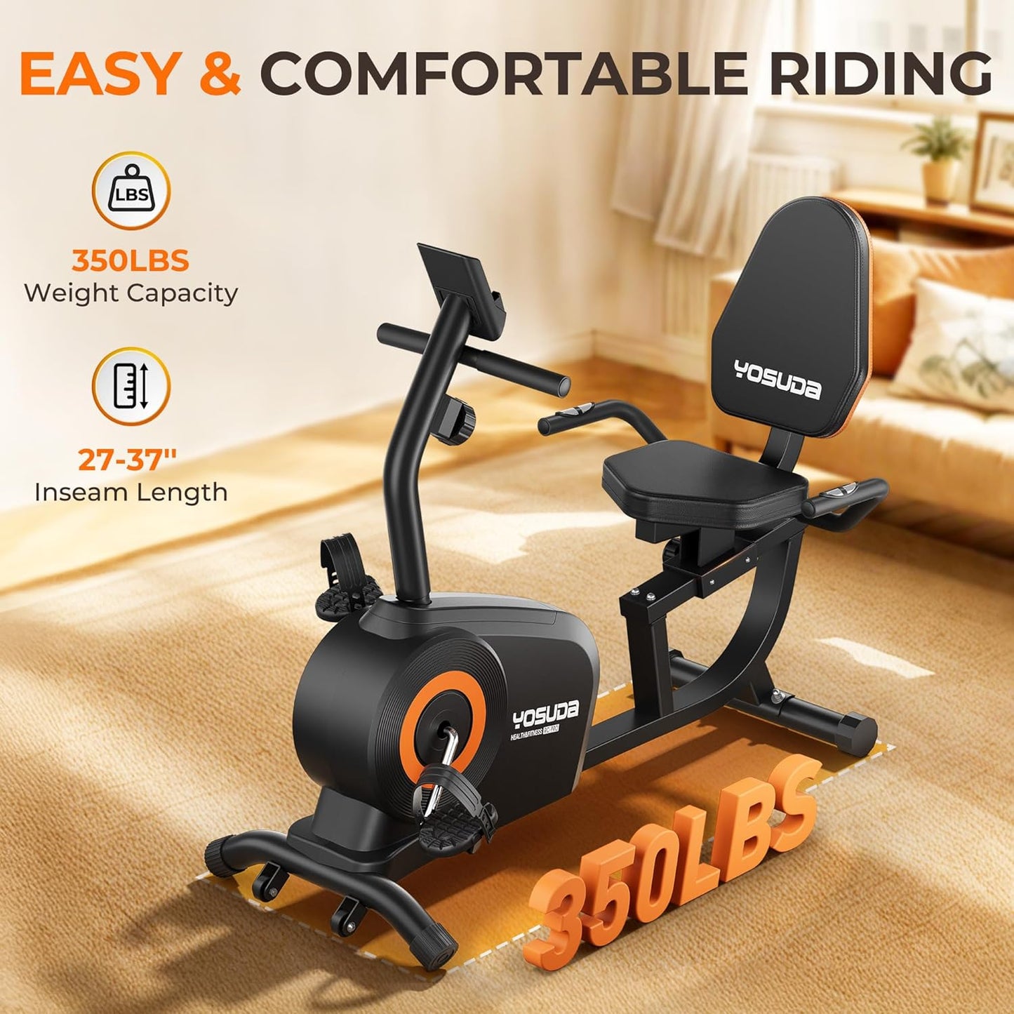 YOSUDA Recumbent Exercise Bike for Adults Seniors with Quick Adjust Seat, 350LB Capacity & 16-level Resistance