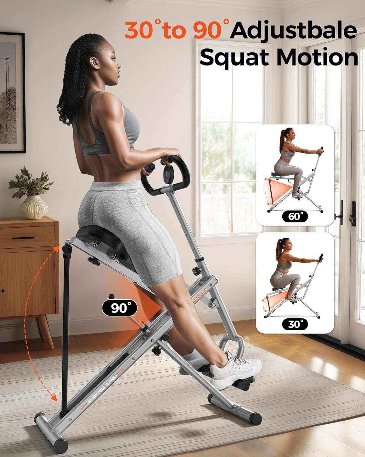 Sportsroyals Foldable Squat Machine for Home,Ride & Rowing Machine for Glutes Butt Thighs,Ab Back/Leg Press,350lbs Capacity