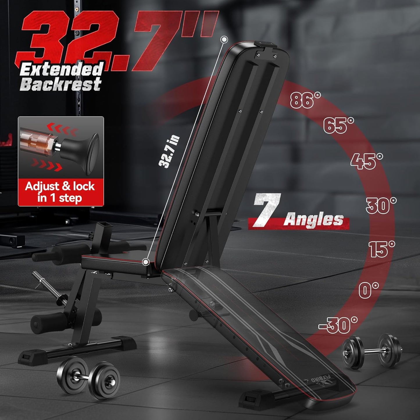 FLYBIRD 3 in 1 Adjustable Weight Bench with Leg Extension & Preacher Curl Pad for Full Body Workout, 800LBS Foldable Exercise Bench at Home Gym, Portable Lifting Incline Decline Flat Strength Training