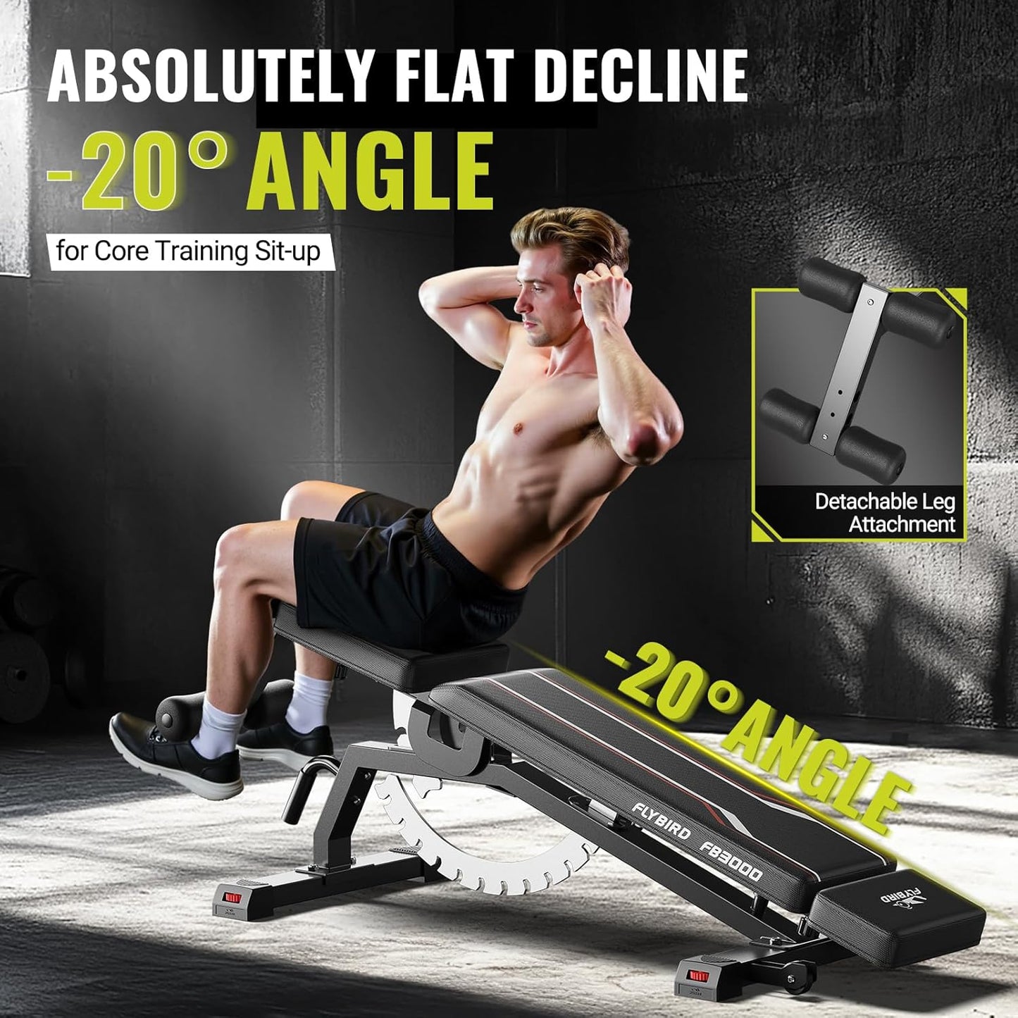 FLYBIRD Strength Training Bench for Home Gym, Adjustable Weight Bench can be Folded for Storage/Vertical Storage, Space-Saving Workout Bench