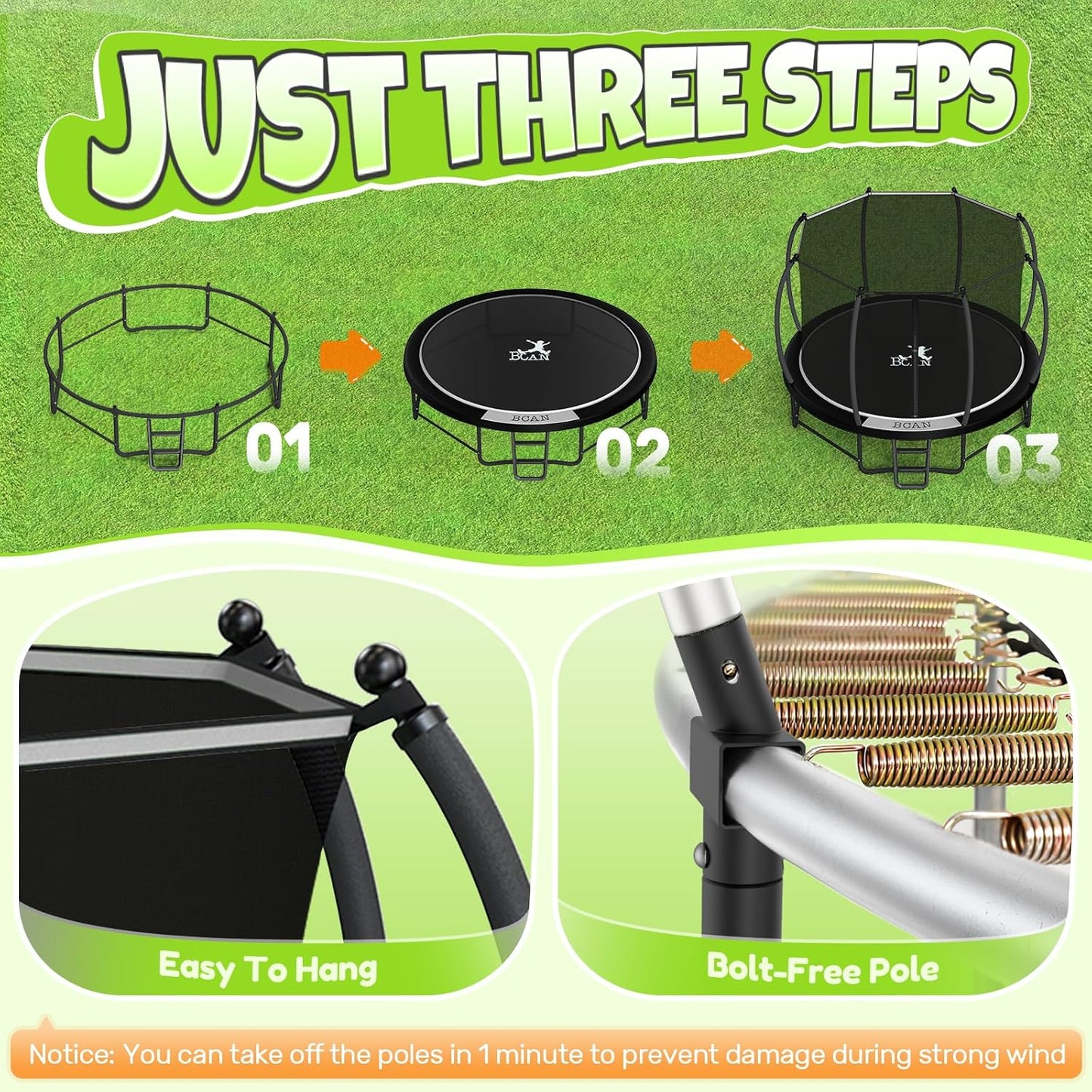 BCAN Recreational Trampoline with Enclosure for Kids Adults, ASTM Approved, Outdoor Trampolines with Ladder for Kids