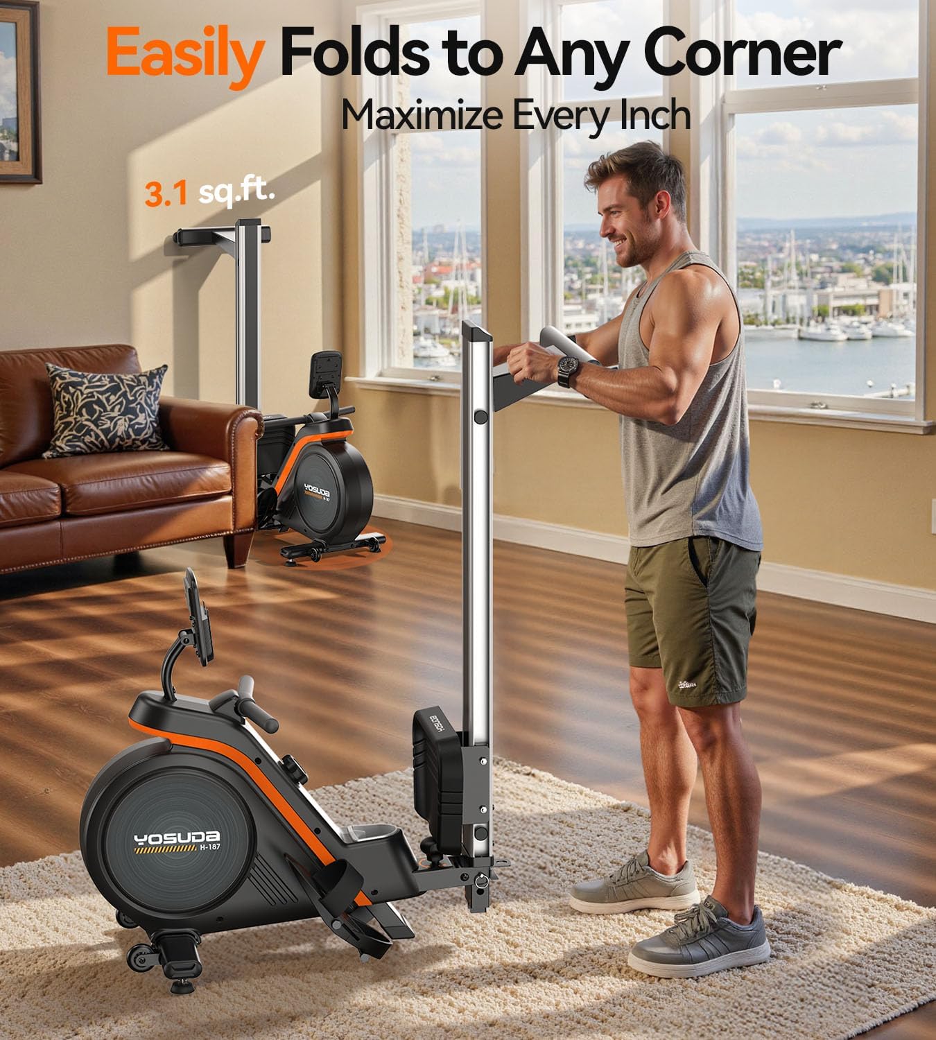 YOSUDA Magnetic Rowing Machine for Home - Rower Machine Use with Bluetooth, App Supported, Rowing Machine for Taller Power Athletes