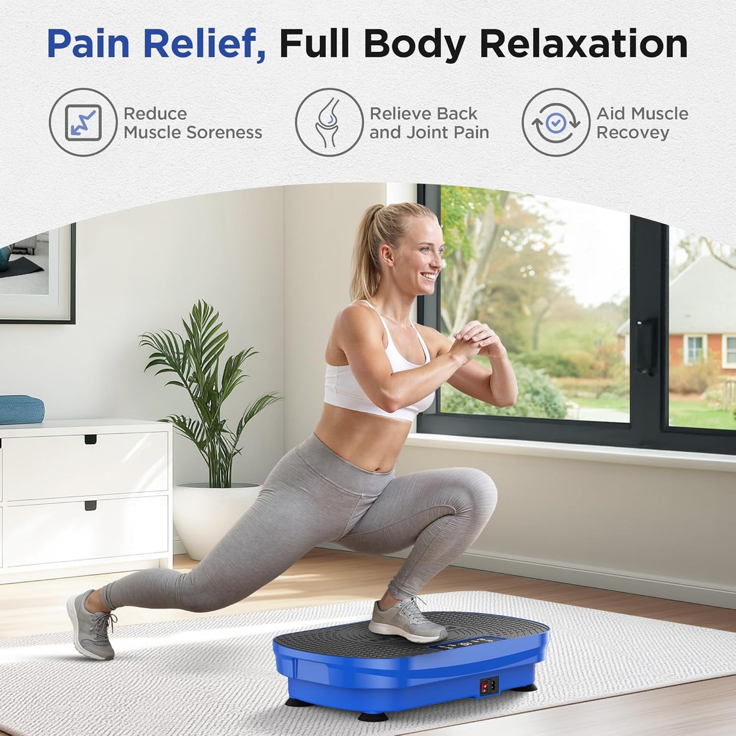 Vibration Plate Exercise Machine, Vibration Plate for Lymphatic Drainage, Power Plate Vibration Platform for Weight Loss, Toning & Wellness, Blue
