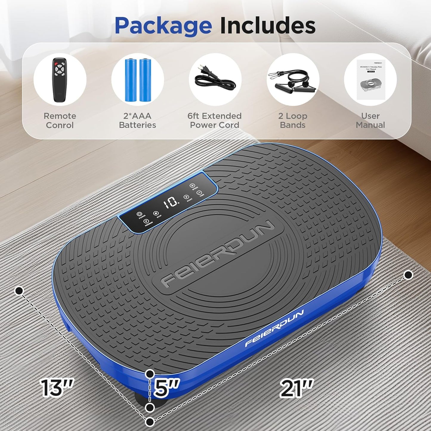 Vibration Plate Exercise Machine, Vibration Plate for Lymphatic Drainage, Power Plate Vibration Platform for Weight Loss, Toning & Wellness, Blue