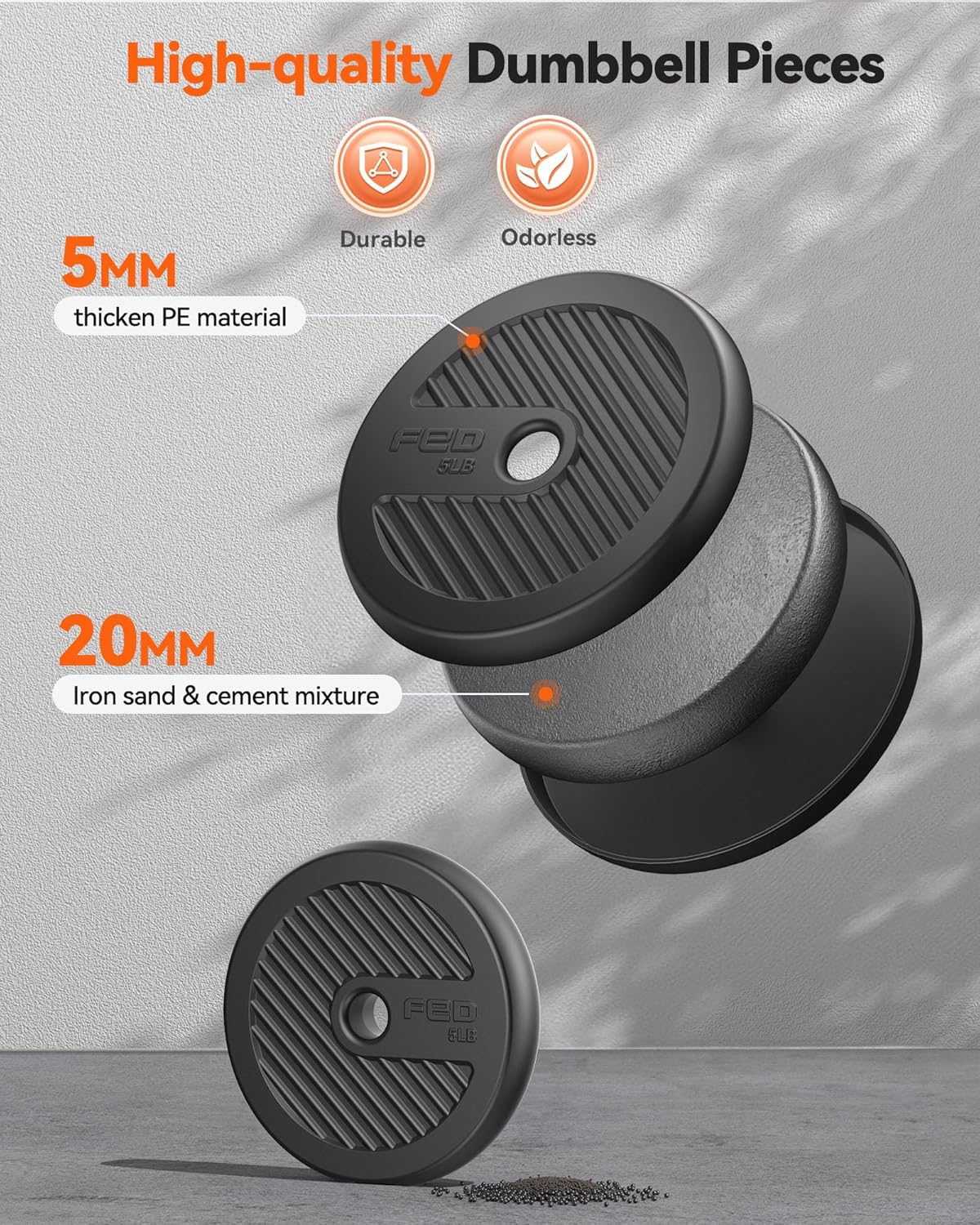 Feierdun Adjustable Dumbbells, Free Weight Set with Connector, 5 in1 Dumbbells Set Used as Barbell, Kettlebells, Push up Stand, Weight Plate, Fitness Exercises for Home Gym
