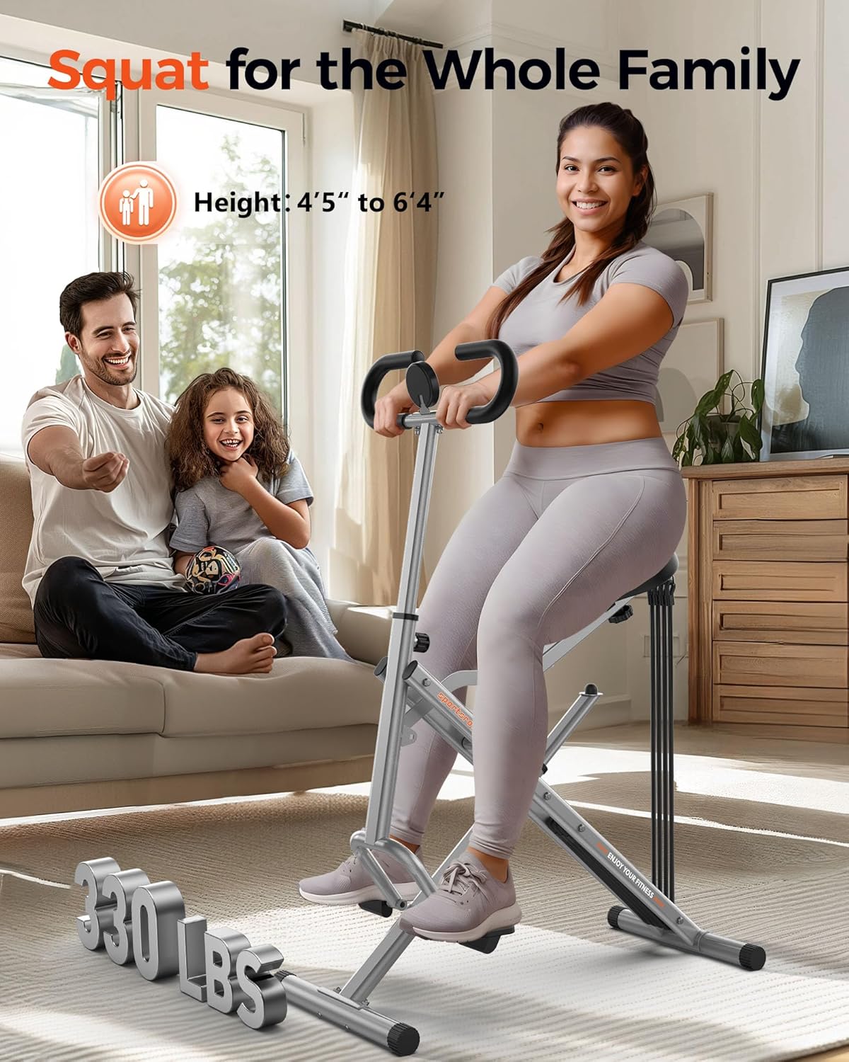 Sportsroyals Foldable Squat Machine for Home,Ride & Rowing Machine for Glutes Butt Thighs,Ab Back/Leg Press,350lbs Capacity