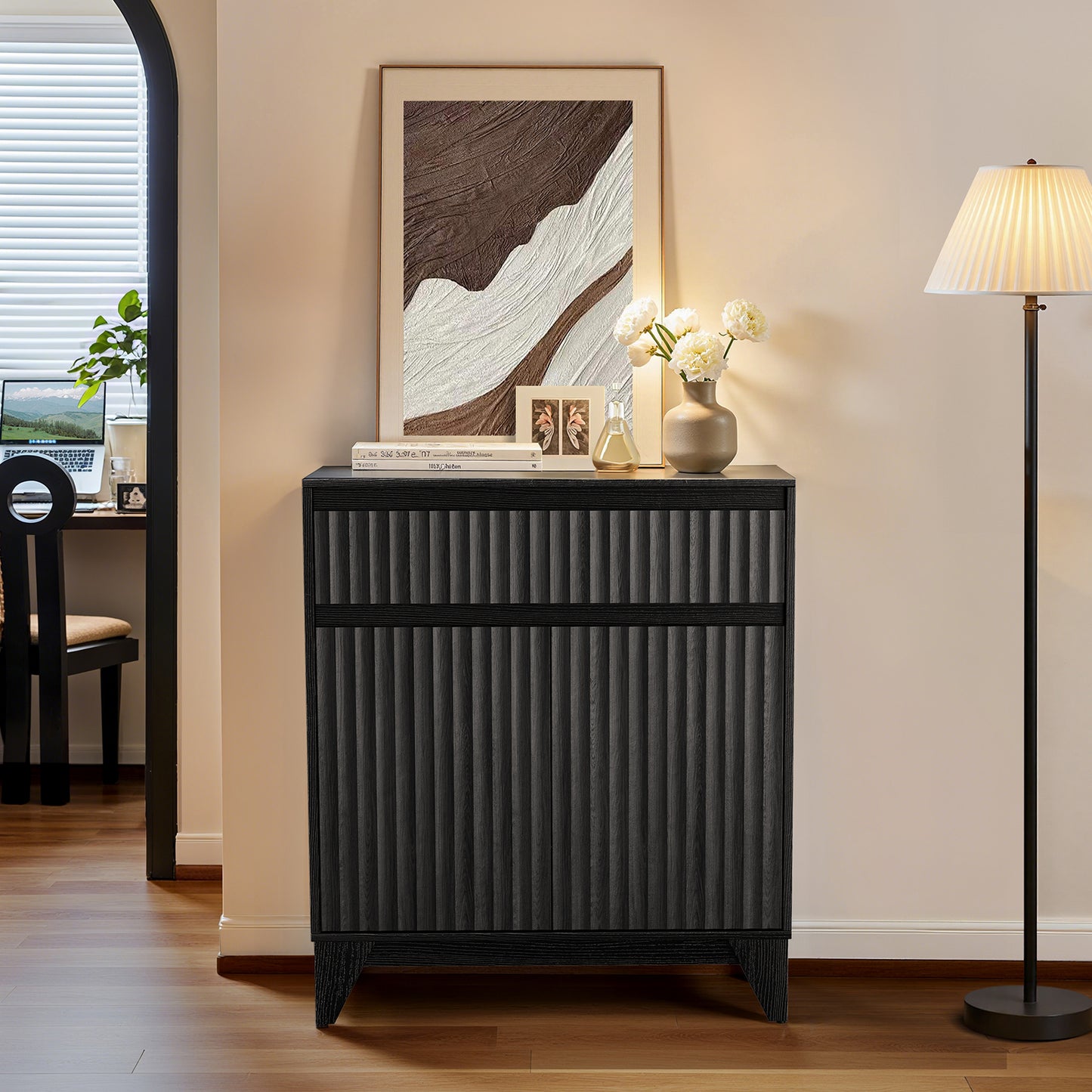 KOLIGEY 38" Tall 2 - Door Accent Cabinet With Adjustable Shelf, Waveform Fluted Panel