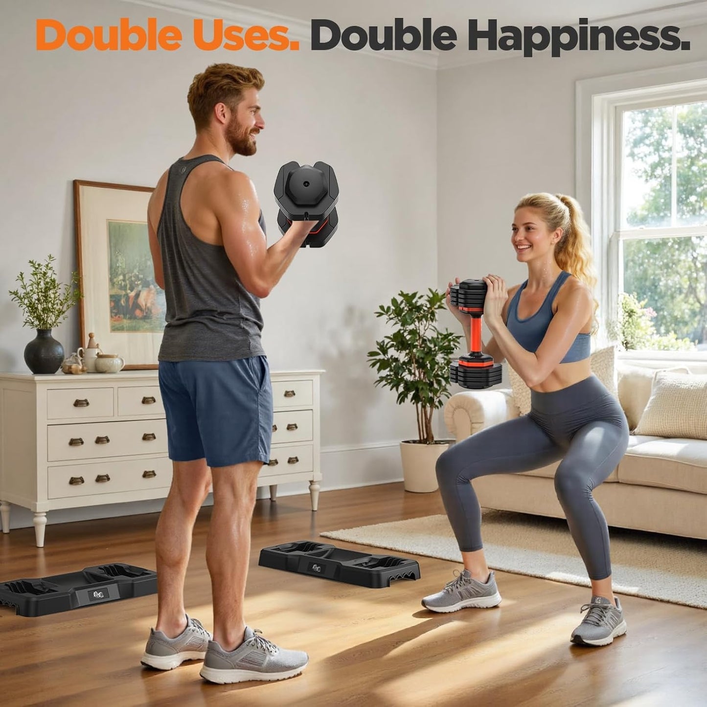 1 Pair 25LB/55LB Adjustable Dumbbells Set, 5LB to 25LB Dumbbell Weight Set