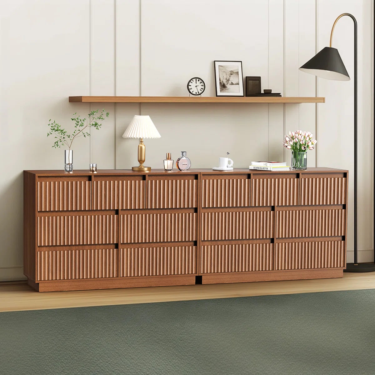 KOLIGEY 7-Drawer Dresser 47"W Double Dresser With Waveform Fluted Panel