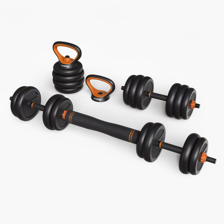 FLYBIRD 50lb Weight Set with Connector Bar, 4 in 1 Workout Gear with Dumbbell
