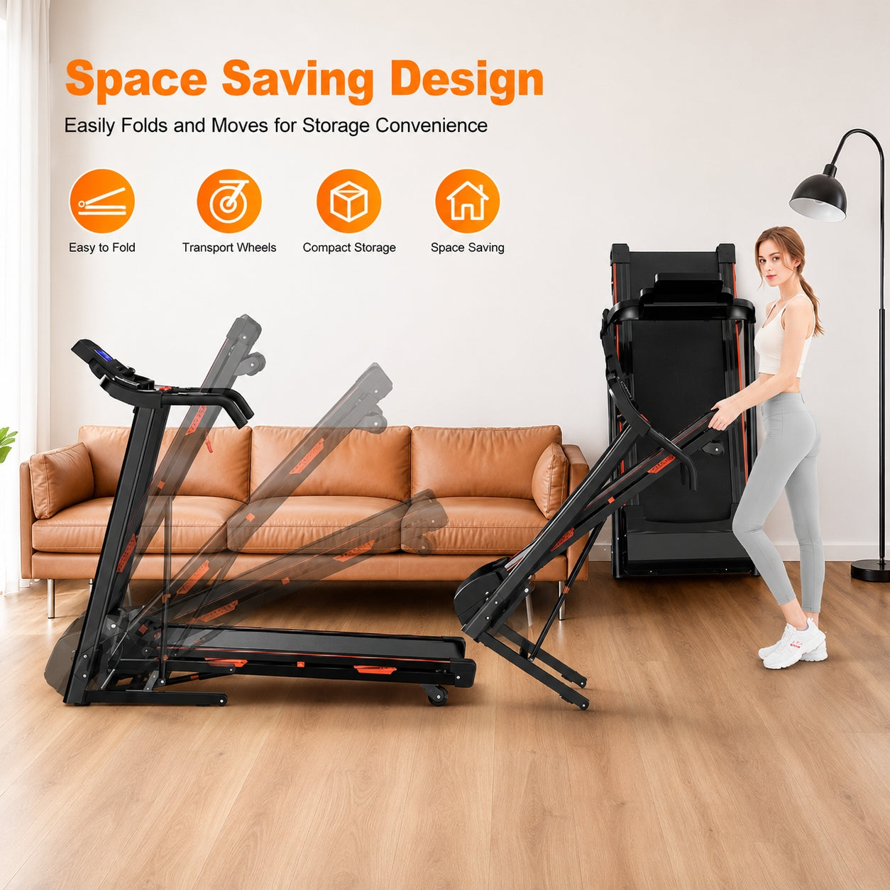 FED FITNESS 15% Auto Incline Treadmills 400LBS Heavy Duty Capacity 3.25HP Folding Electric Treadmill Up to 8.5 MPH Speed for Home Office Fitness