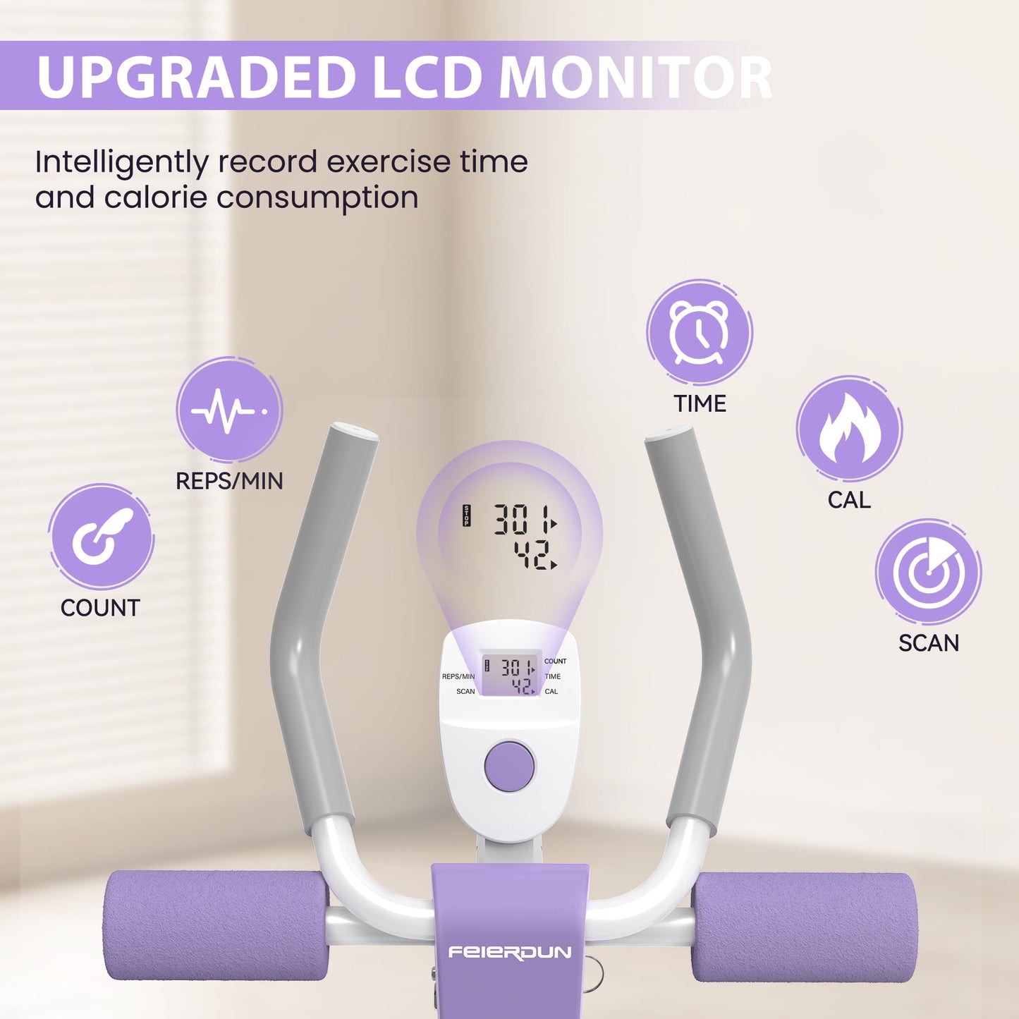 Foldable Ab Machine, Adjustable Ab Machine Full Body Workout for Home Gym, Core & Abdominal Trainer Fitness Equipment for Body Shaping with LCD Display