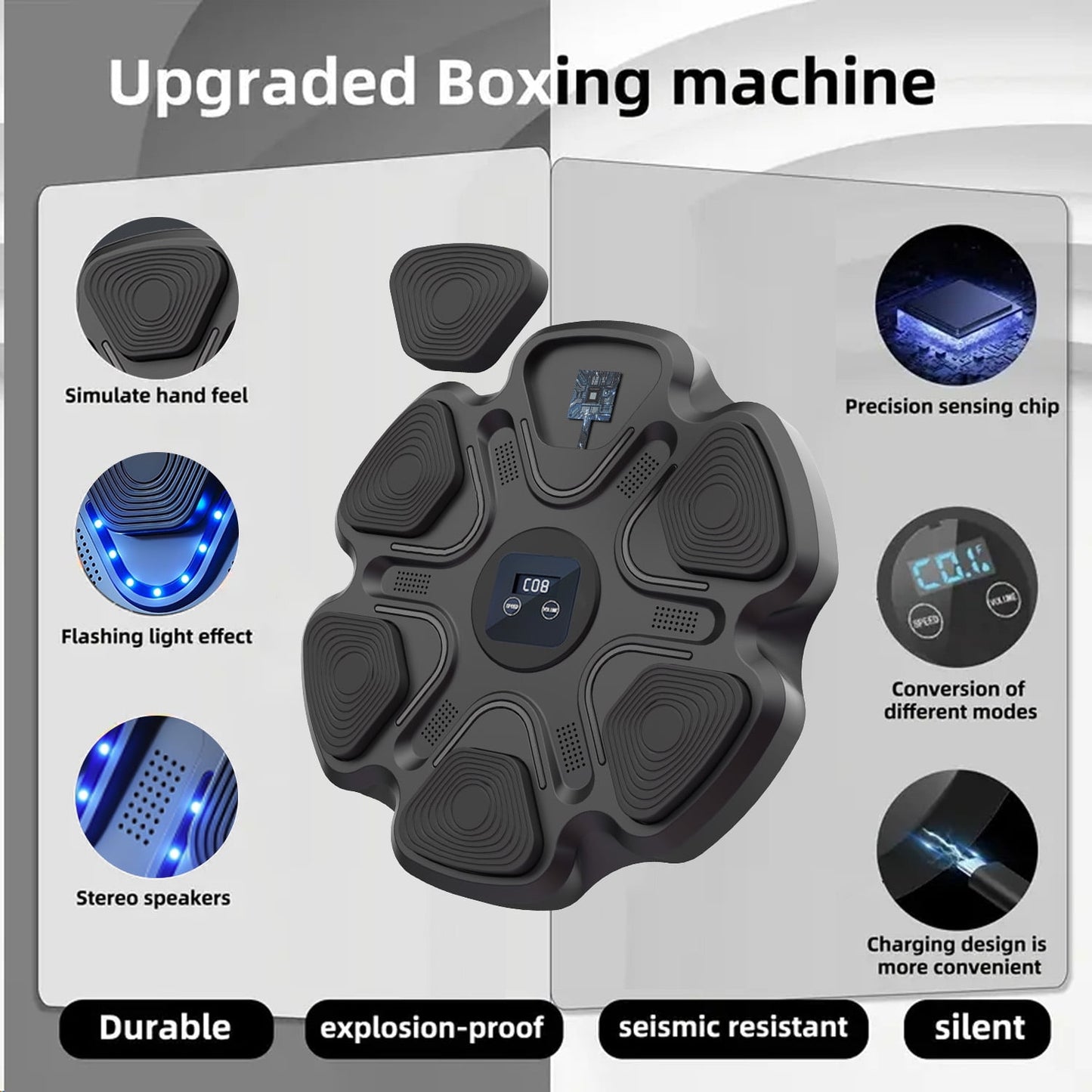 Wall-Mounted Smart Boxing Trainer with Music, Gloves, and Target Pads - Wireless-Enabled Fitness Equipment for Home & Gym