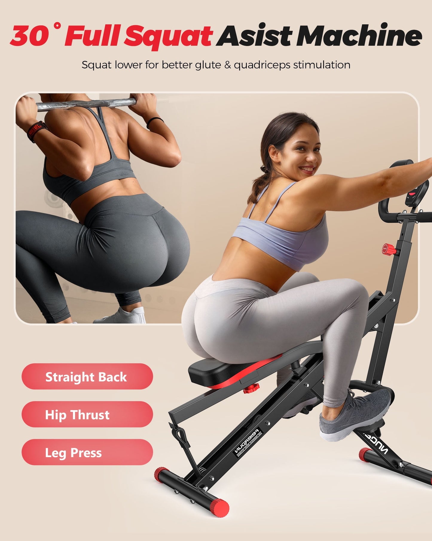 Squat Assist Trainer, 330lbs Foldable with Adjustable 4 Resistance Bands