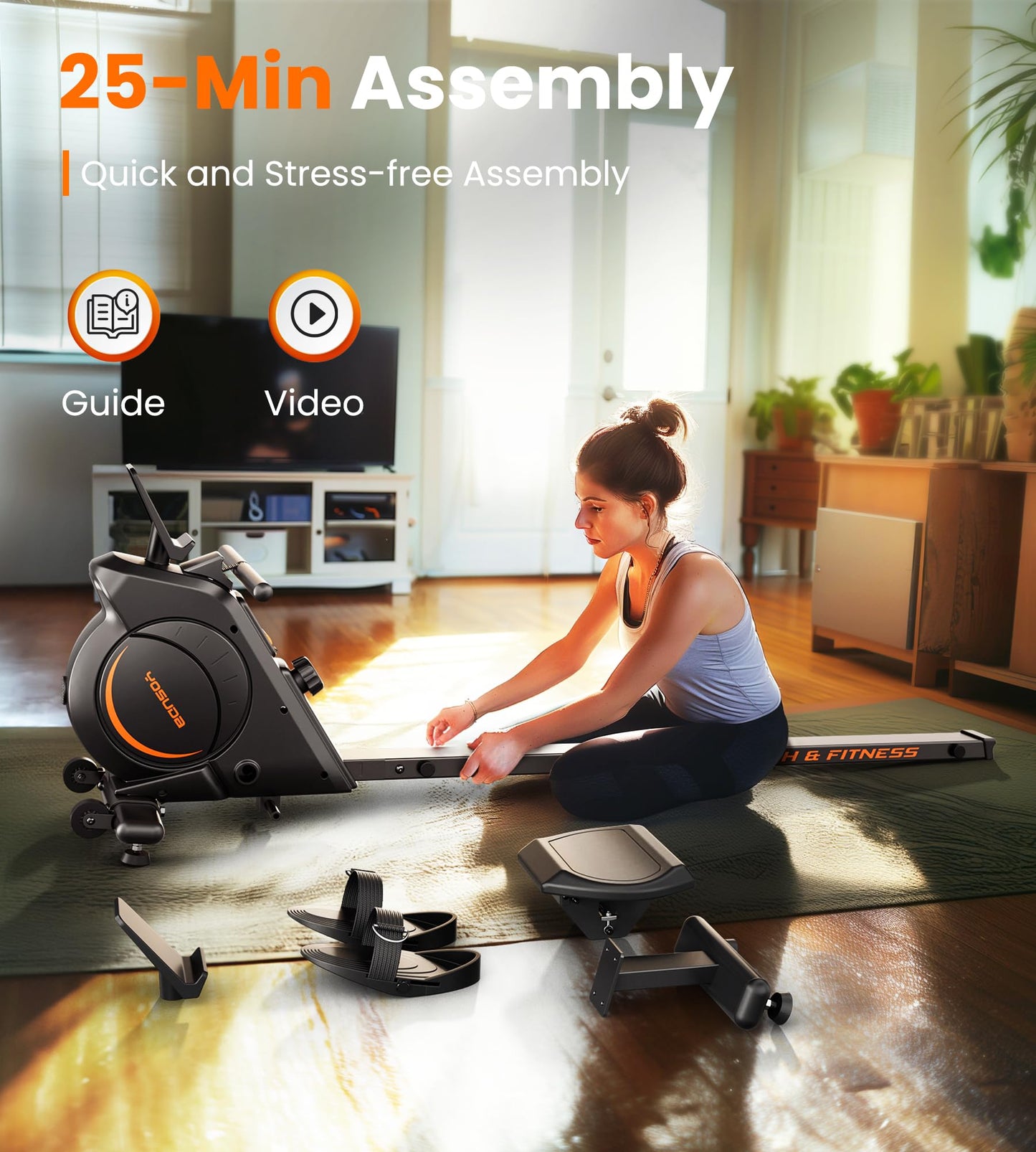 YOSUDA Plus Model Magnetic Rowing Machine for Home - Rower Machine Use with Bluetooth, App Supported