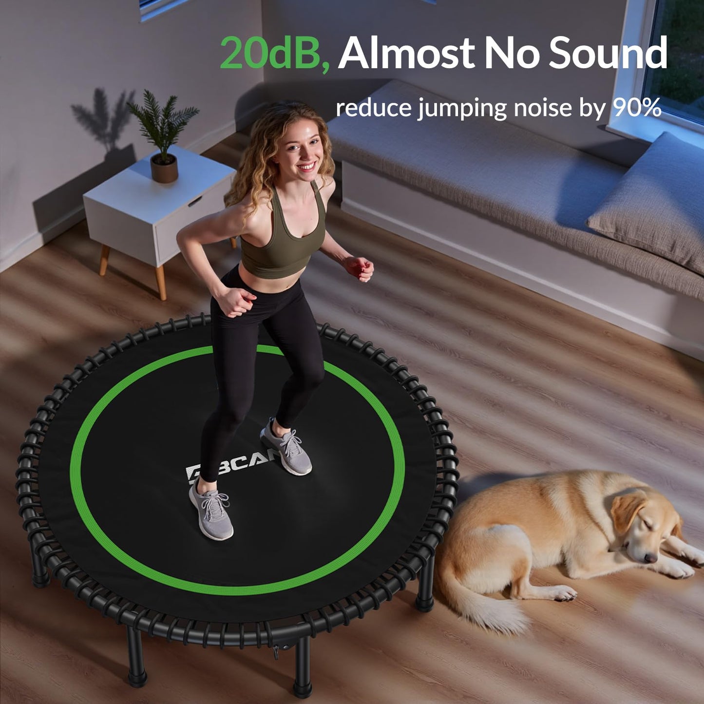 BCAN 450LBS Foldable Mini Trampoline, 48" Adult Fitness Trampoline with Durable Bungees, Stable & Quiet Exercise Rebounder for Indoor/Garden Workout