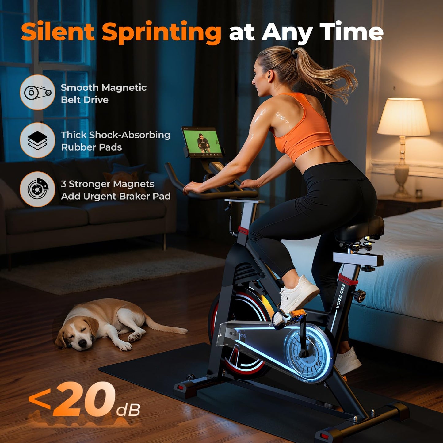 YOSUDA PRO Magnetic Exercise Bike 350 lbs Weight Capacity - Indoor Cycling Bike Stationary with Comfortable Seat Cushion, Silent Belt Drive 010C
