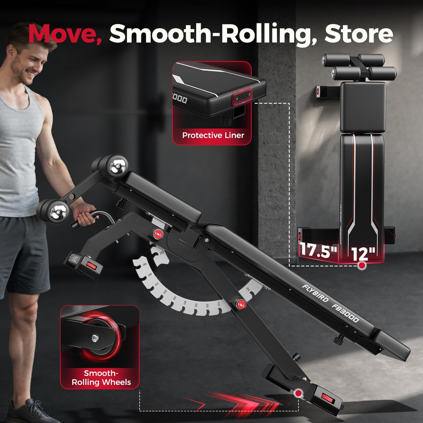 FLYBIRD Adjustable Weight Bench, 1200LBS Foldable Strength Training Bench