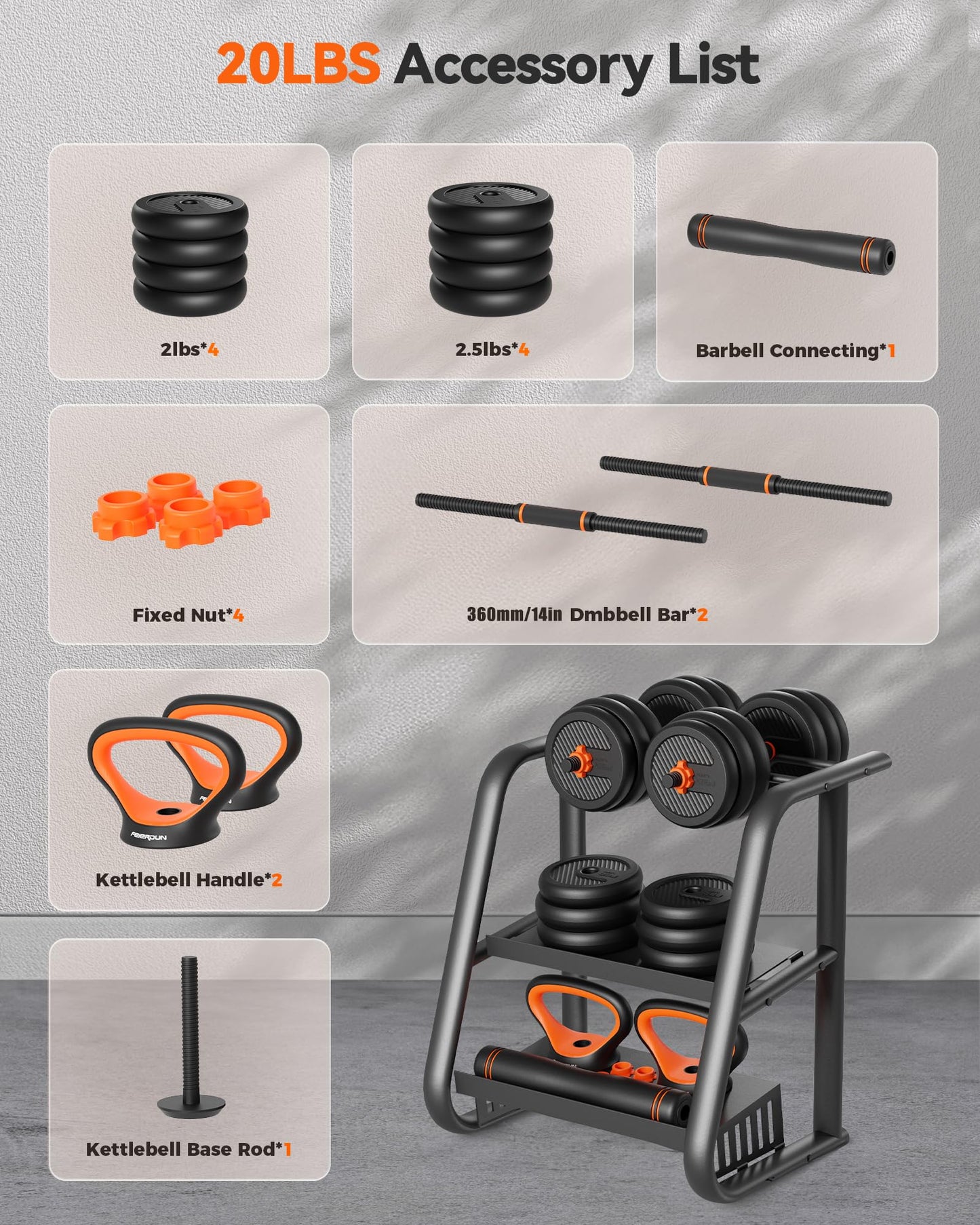 FEIERDUN Adjustable Dumbbells, 20/30/45lbs Free Weight Set with Connector, 5 in1 Dumbbells Set Used as Barbell, Kettlebells, Push up Stand, Weight Plate, Fitness Exercises for Home Gym Suitable Men/Women