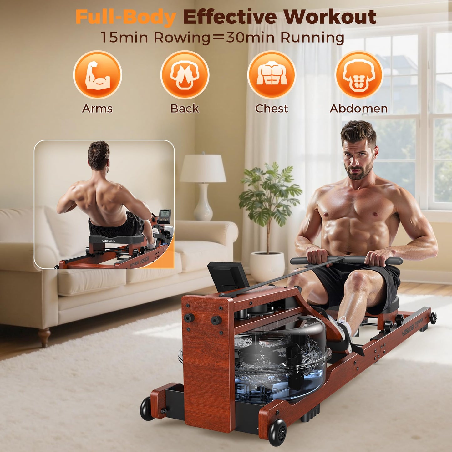 YOSUDA Water Rowing Machines for Home Use- Foldable Rower Machine 400LBS Weight Capacity with Dedicated Monitor & Bluetooth APP