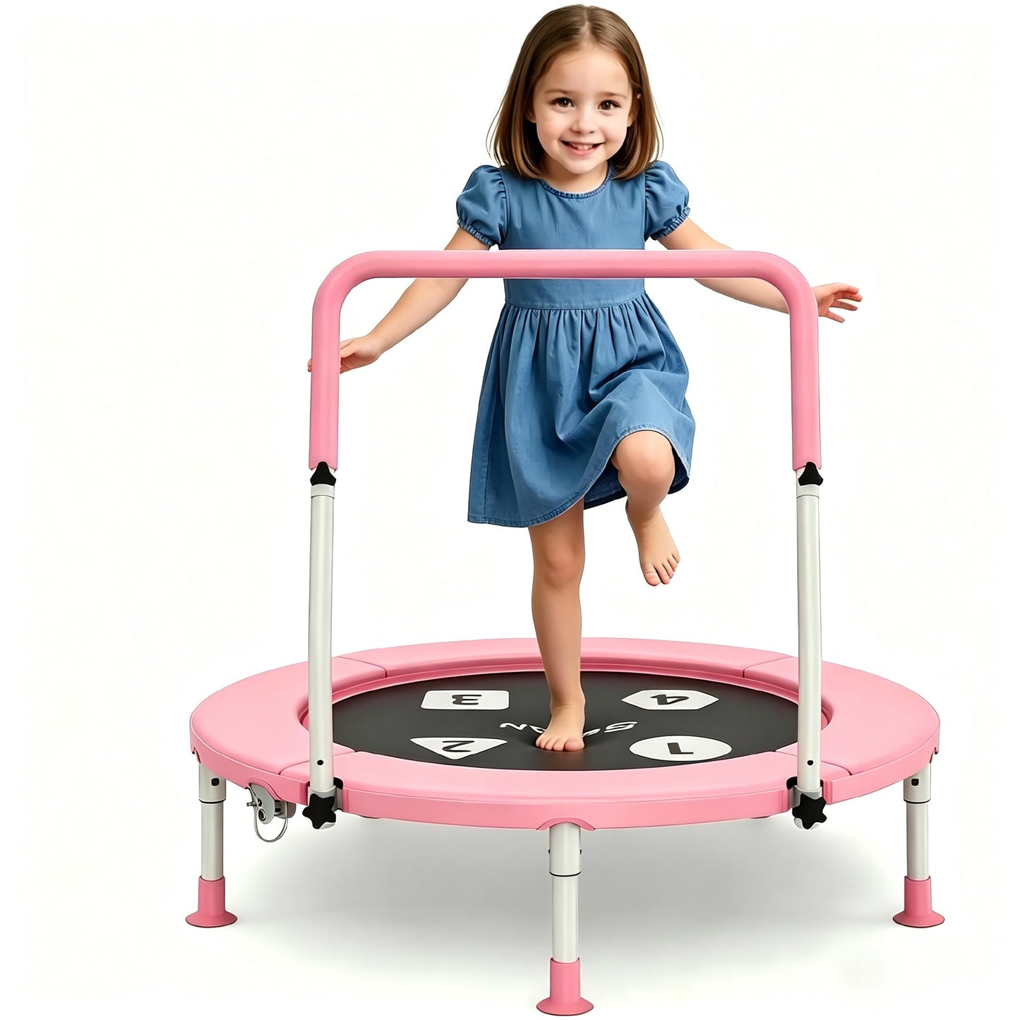 BCAN 36inch Mini Toddler Trampoline for Kids Ages 1-6 Indoor Outdoor Folding Small Rebounder Trampoline with Foam Handle Safety Padded Cover