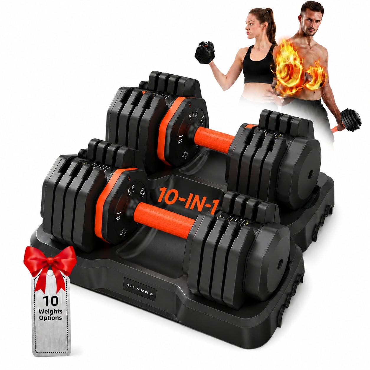 FED FITNESS Adjustable Dumbbell Set of 2, Total 50lb/110lb, 25lb/55lb Adjustable Weights with Storage Box, Anti-Slip Grip for Home Gym